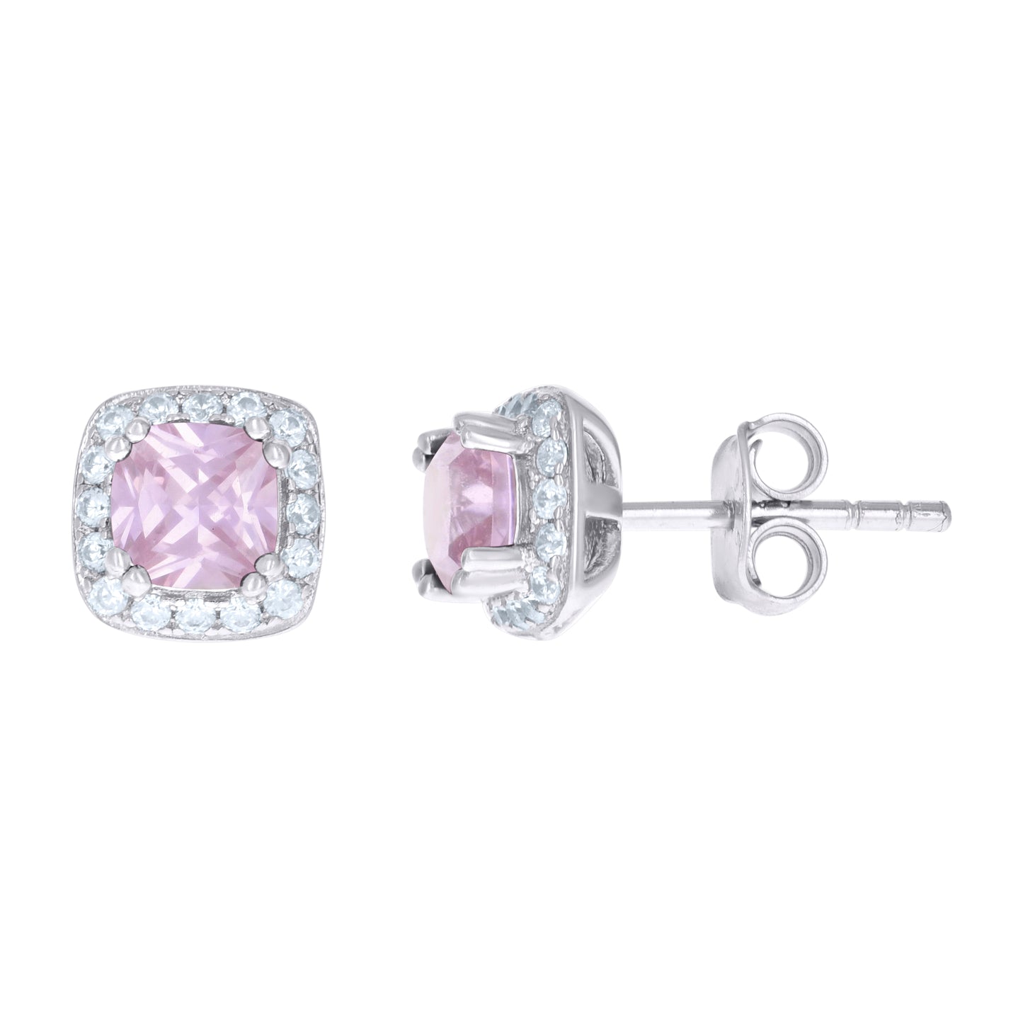 Sterling Silver Womens Cubic Zirconia Square Stud Earrings