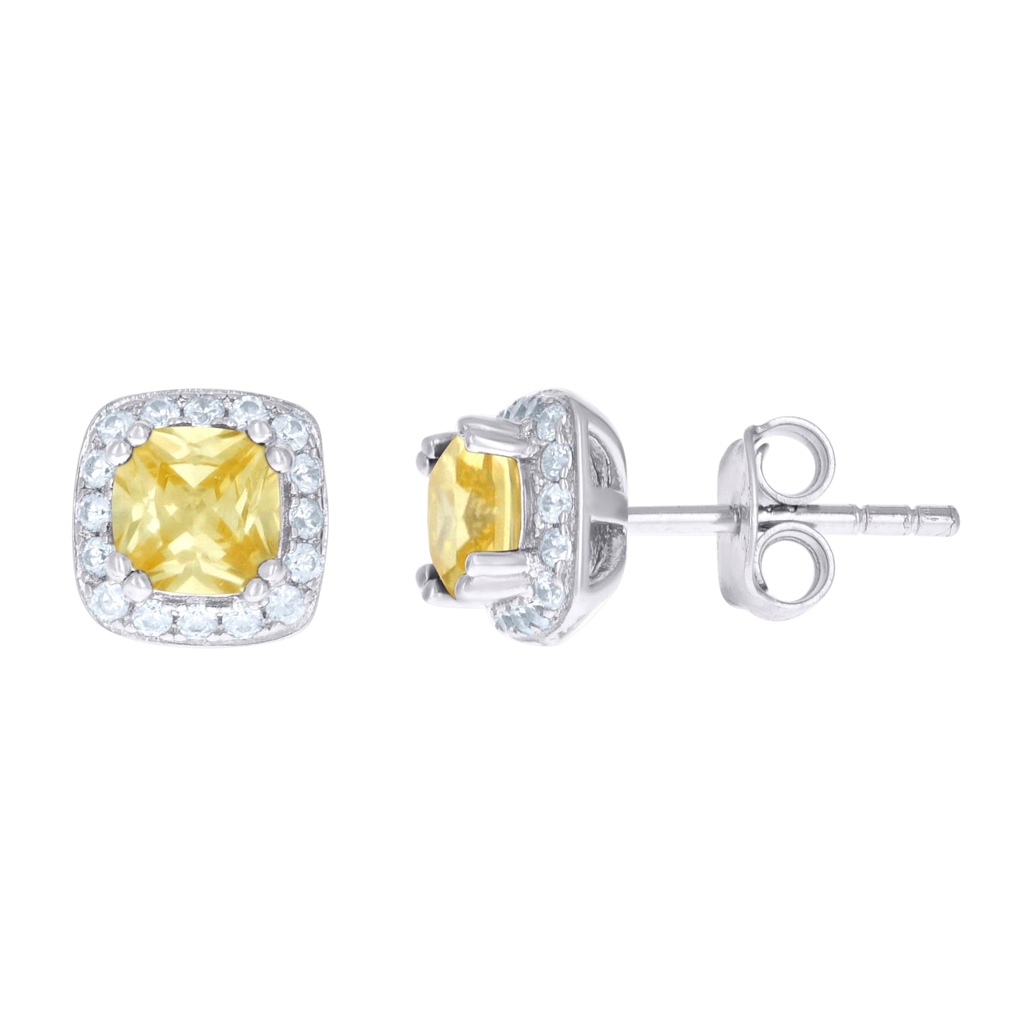 Sterling Silver Womens Cubic Zirconia Square Stud Earrings