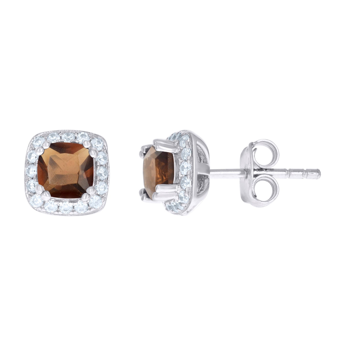 Sterling Silver Womens Cubic Zirconia Square Stud Earrings