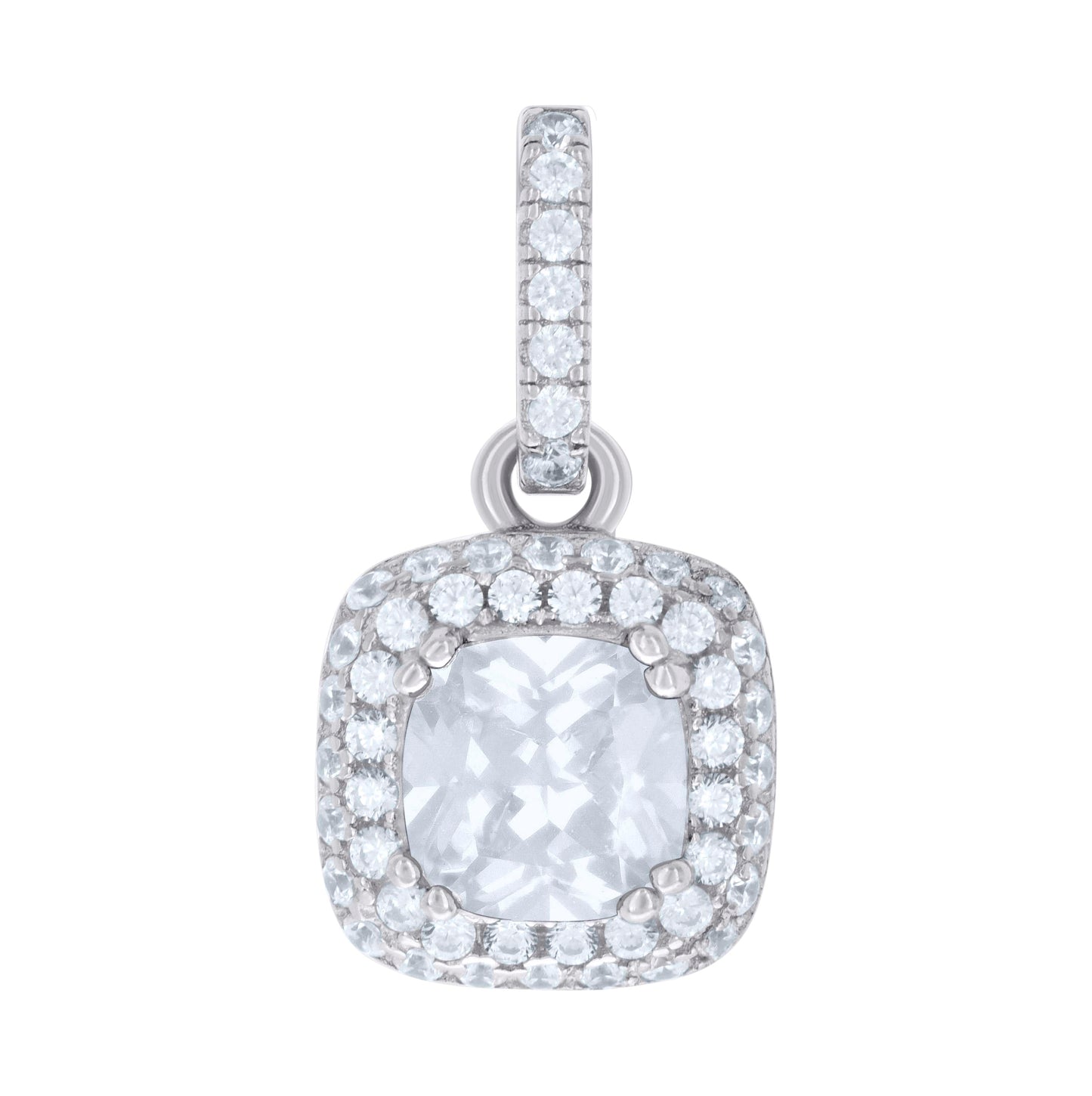 Sterling Silver Womens Cubic Zirconia Fashion Square Charm Pendant