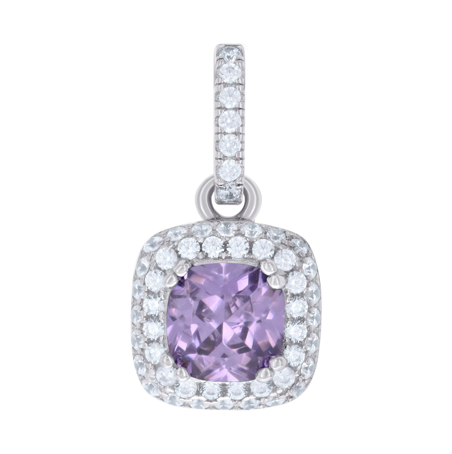 Sterling Silver Womens Cubic Zirconia Fashion Square Charm Pendant