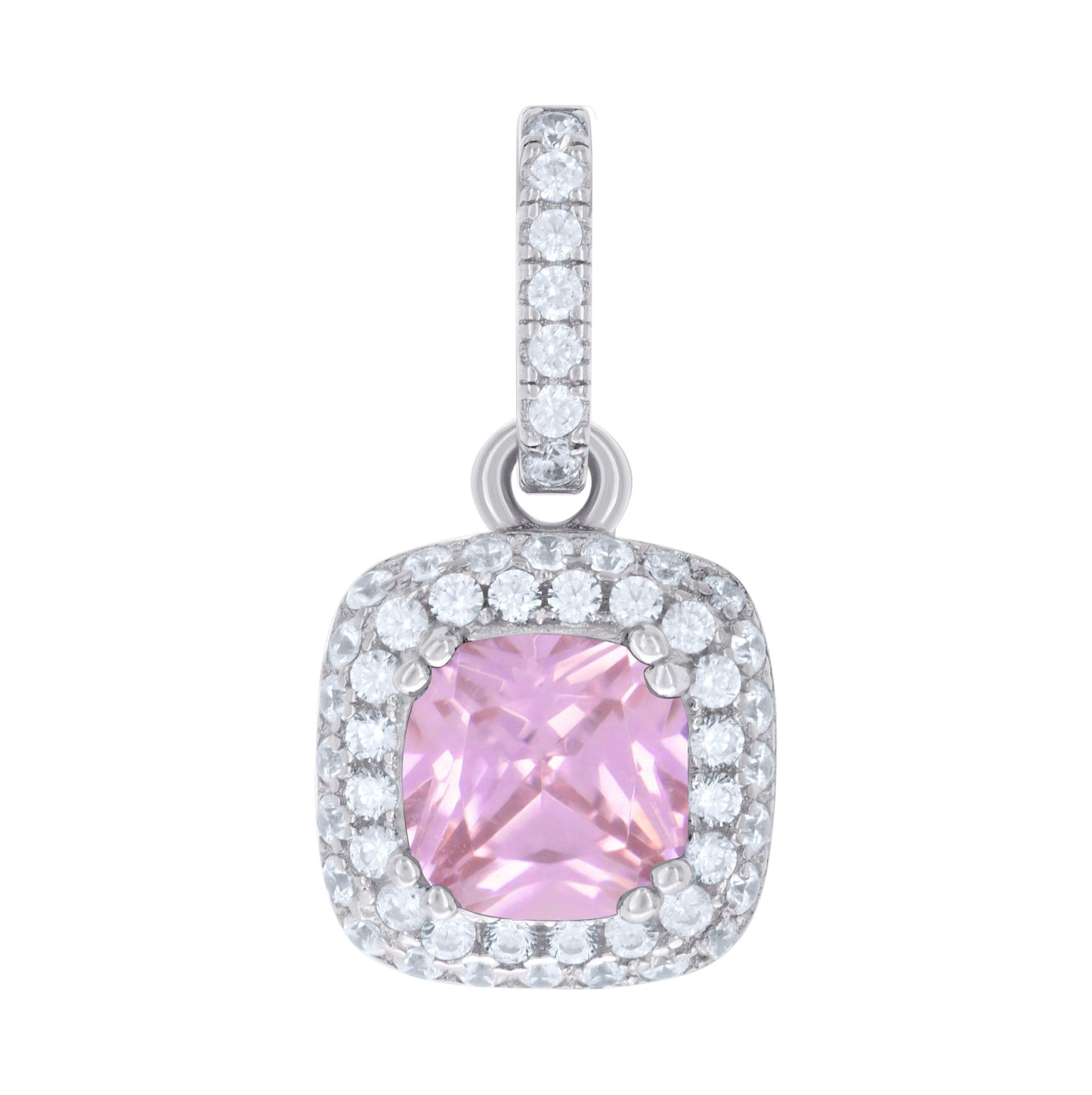 Sterling Silver Womens Cubic Zirconia Fashion Square Charm Pendant
