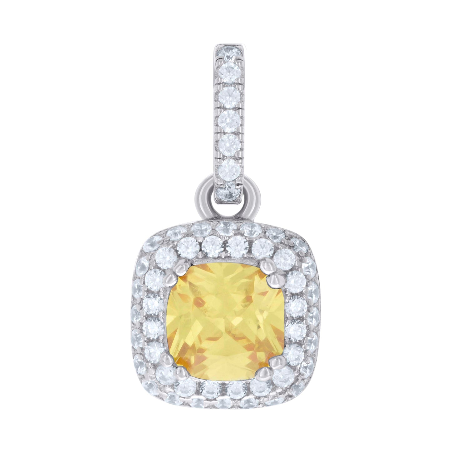 Sterling Silver Womens Cubic Zirconia Fashion Square Charm Pendant
