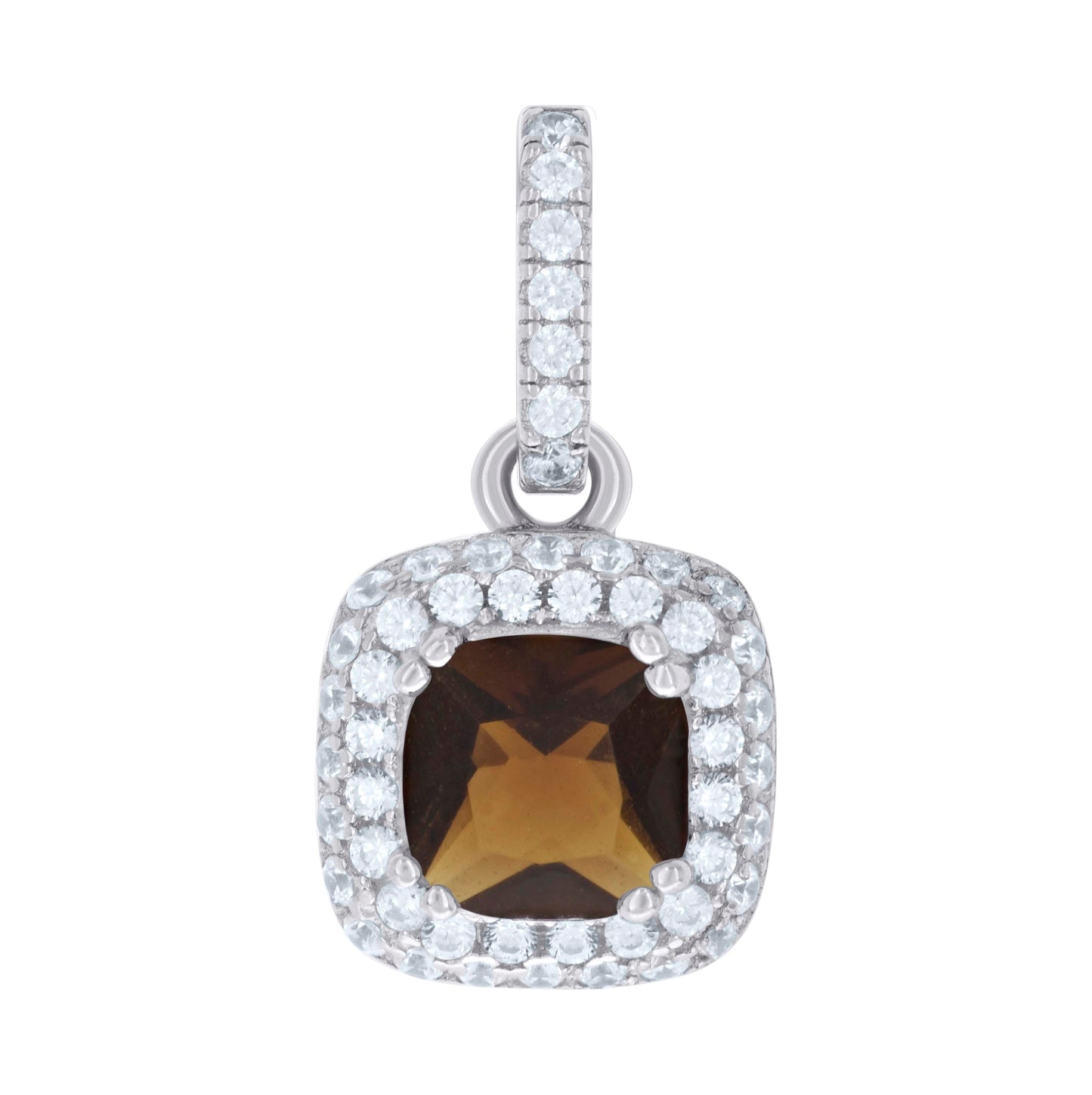Sterling Silver Womens Cubic Zirconia Fashion Square Charm Pendant