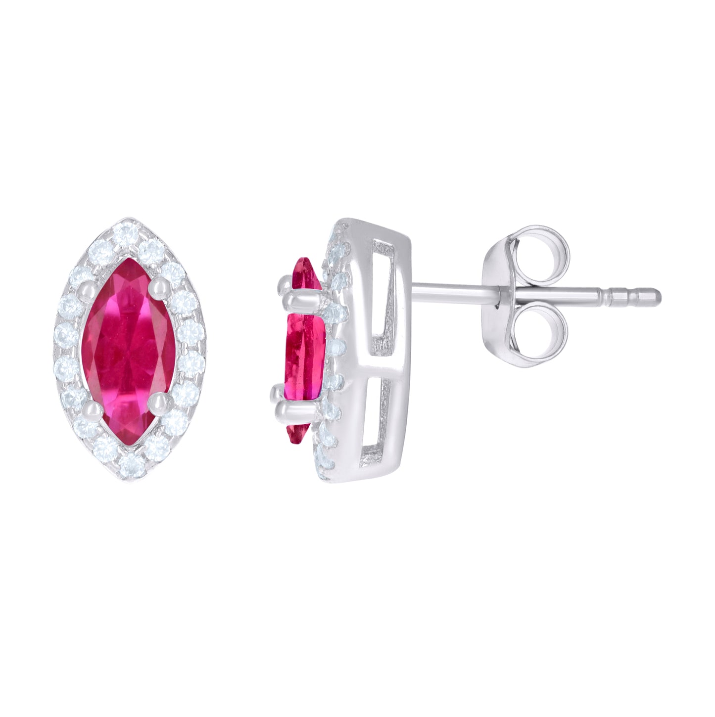 Sterling Silver Womens Cubic Zirconia Marquise Stud Earrings