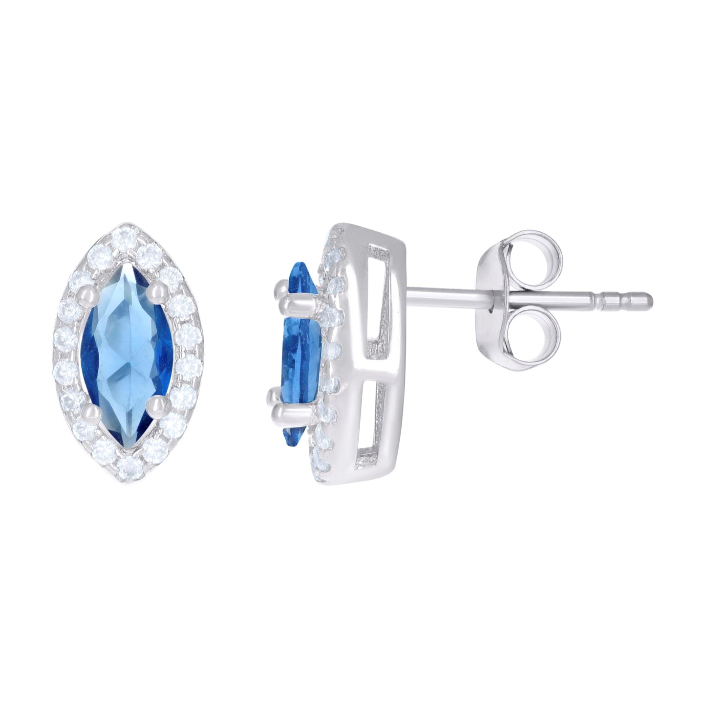 Sterling Silver Womens Cubic Zirconia Marquise Stud Earrings
