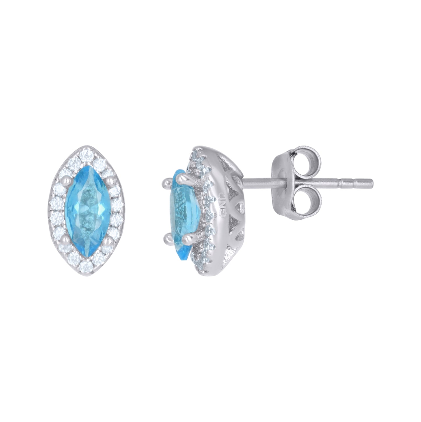 Sterling Silver Womens Cubic Zirconia Marquise Stud Earrings