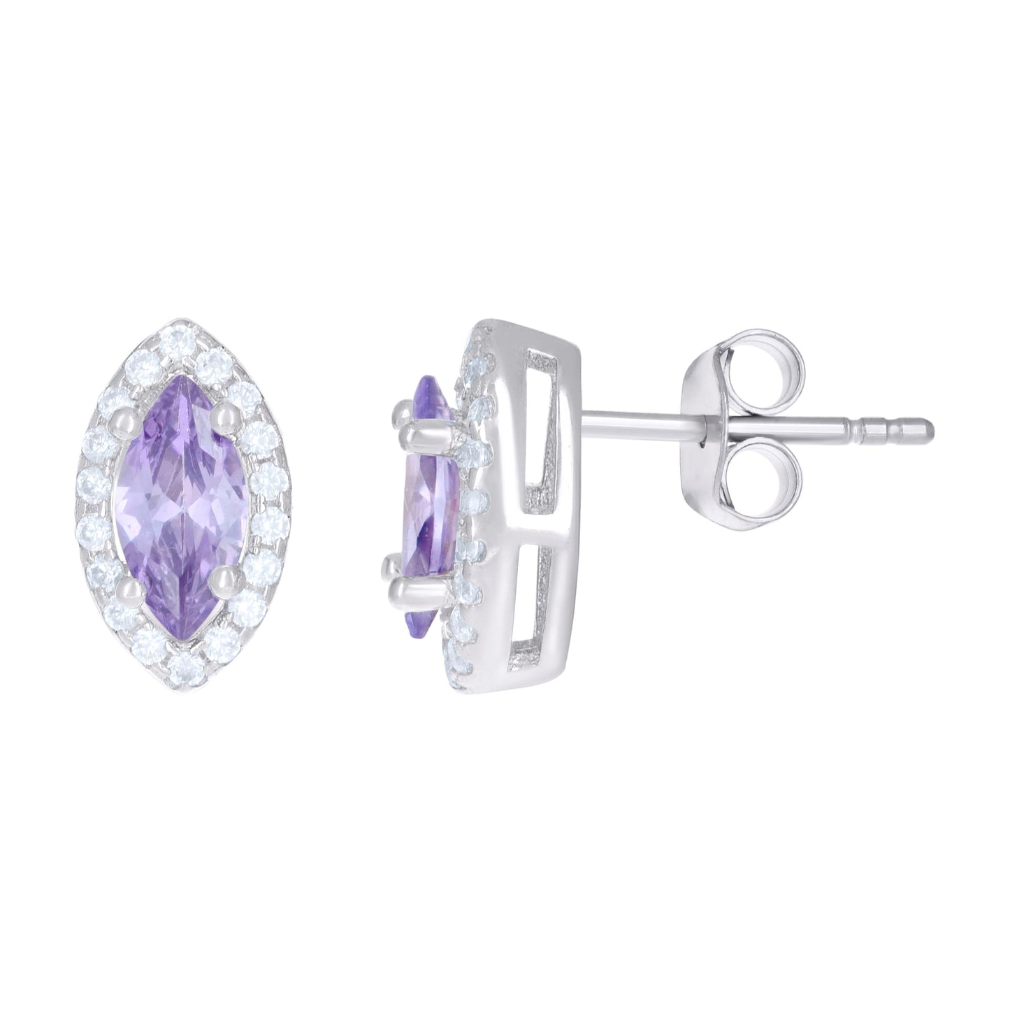 Sterling Silver Womens Cubic Zirconia Marquise Stud Earrings
