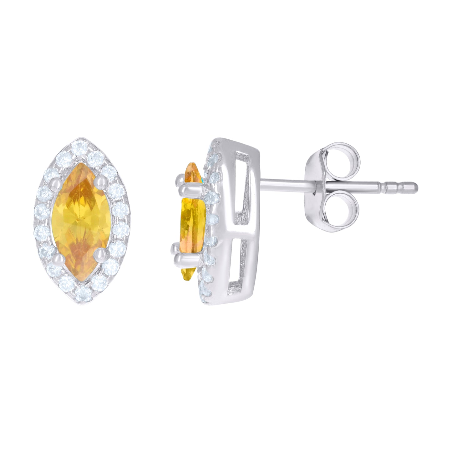 Sterling Silver Womens Cubic Zirconia Marquise Stud Earrings