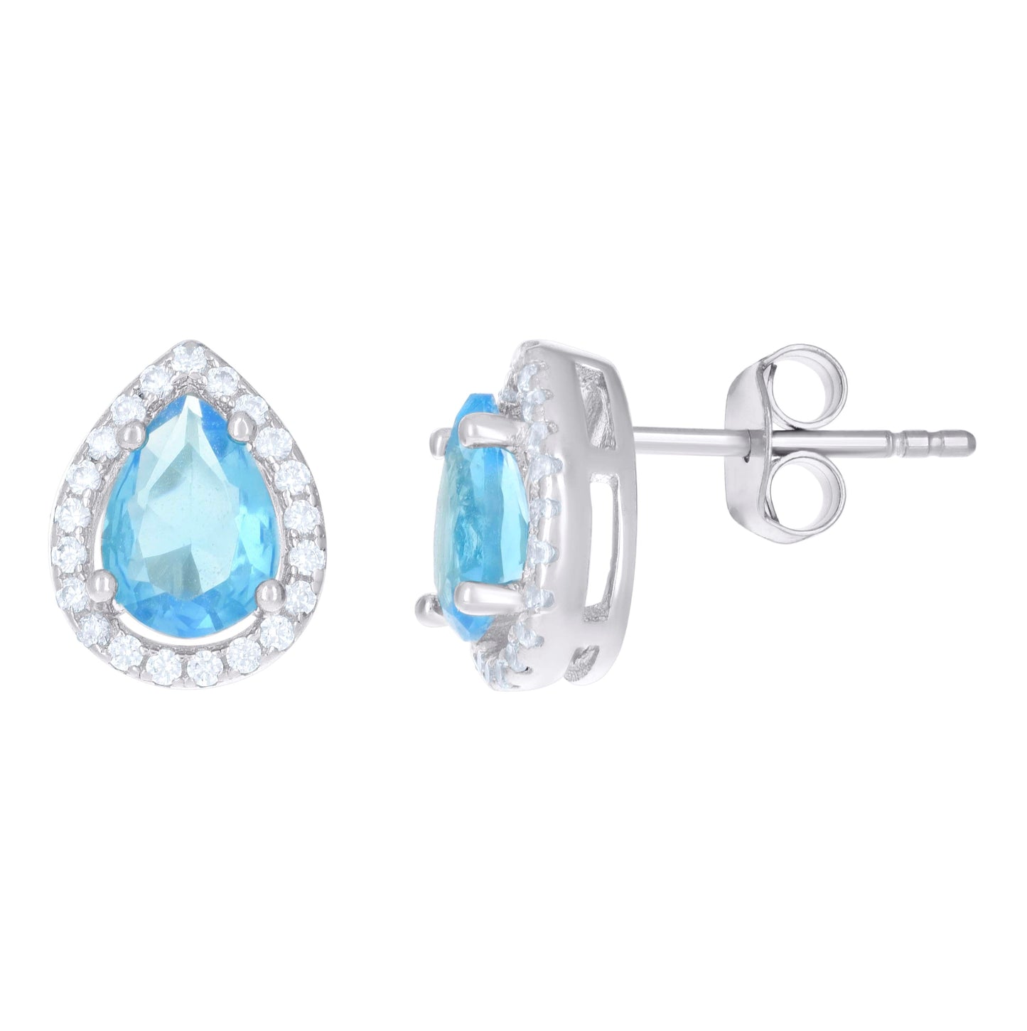 Sterling Silver Womens Cubic Zirconia Pear Stud Earrings