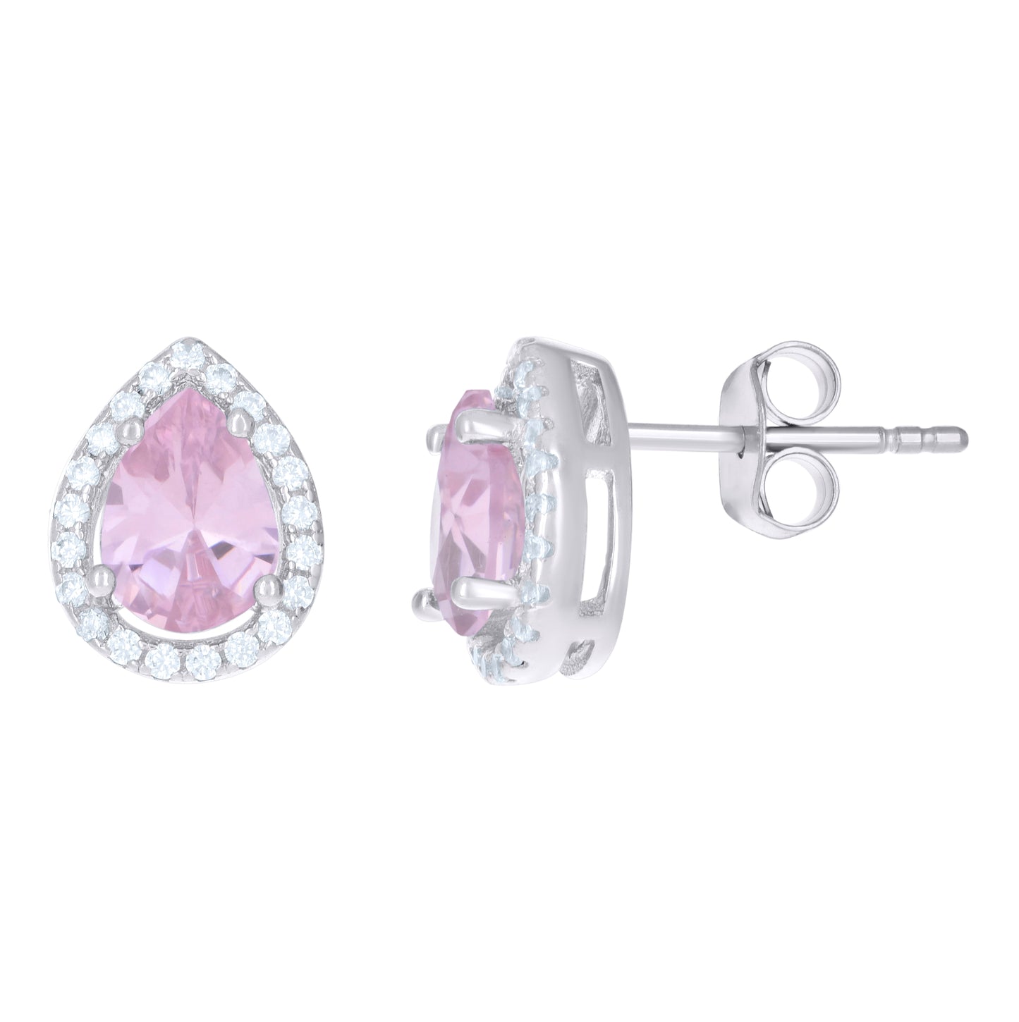 Sterling Silver Womens Cubic Zirconia Pear Stud Earrings