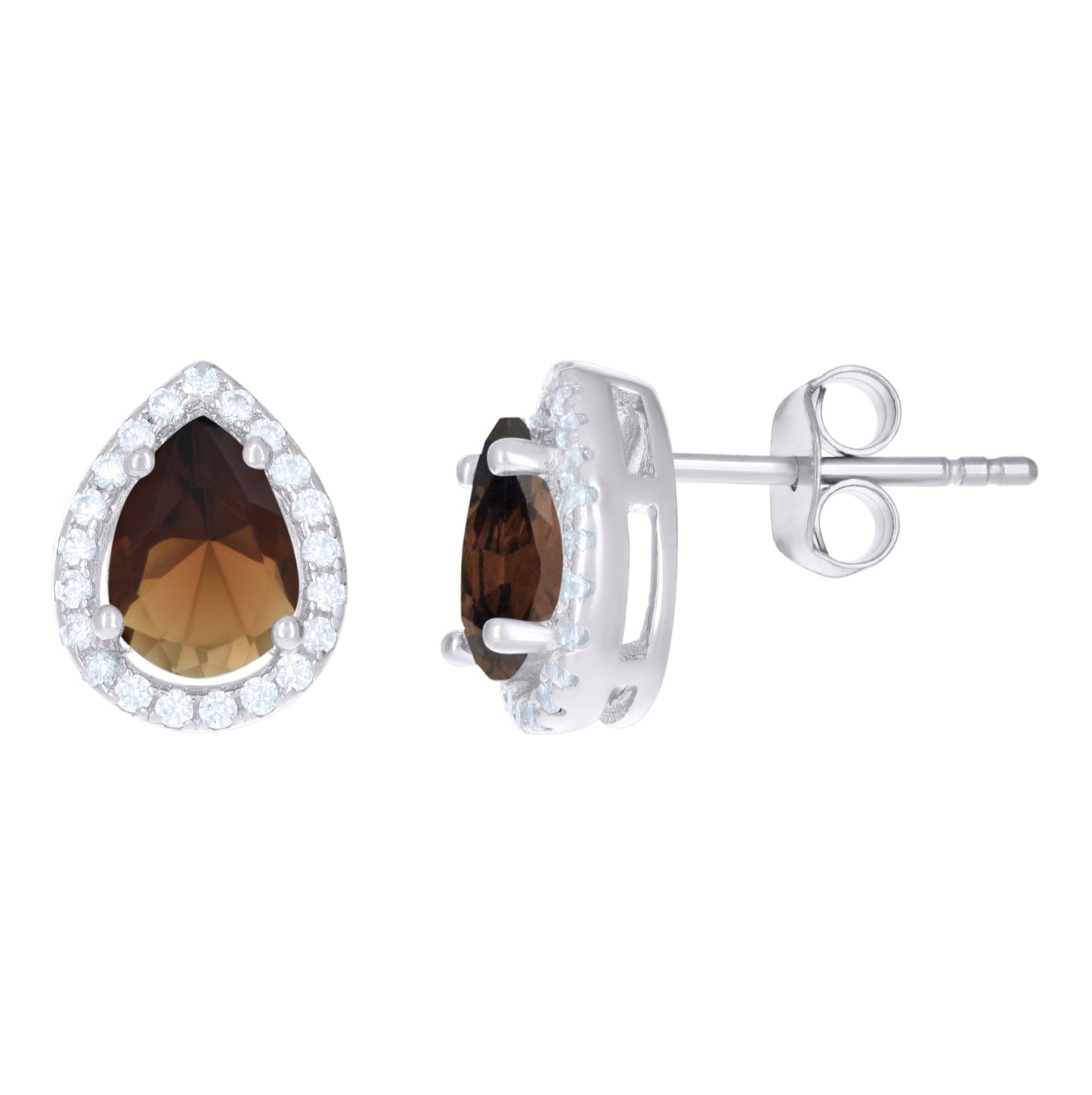 Sterling Silver Womens Cubic Zirconia Pear Stud Earrings
