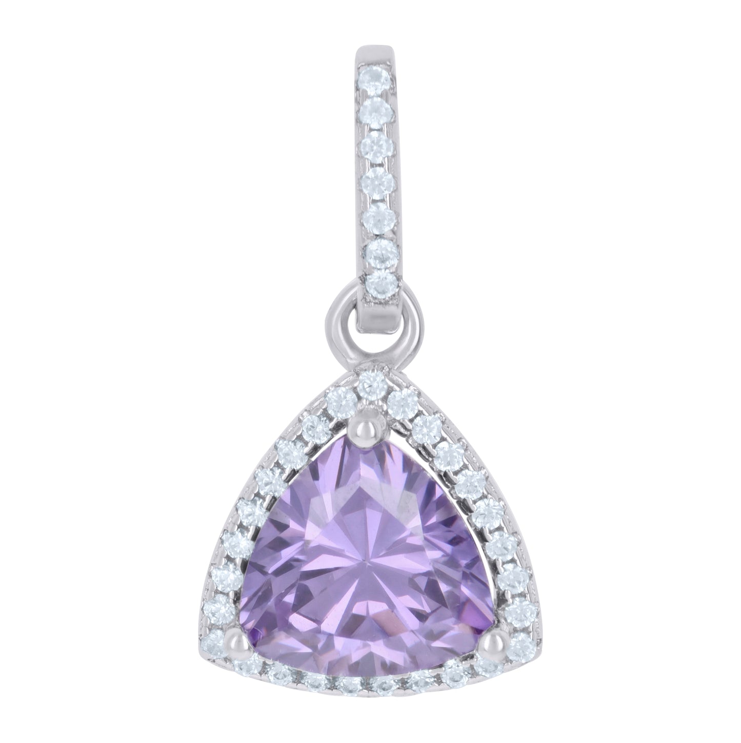 Sterling Silver Womens Cubic Zirconia Fashion Triangle Charm Pendant