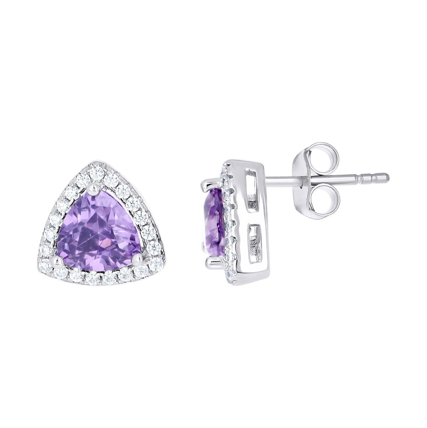 Sterling Silver Womens Cubic Zirconia Triangle Stud Earrings