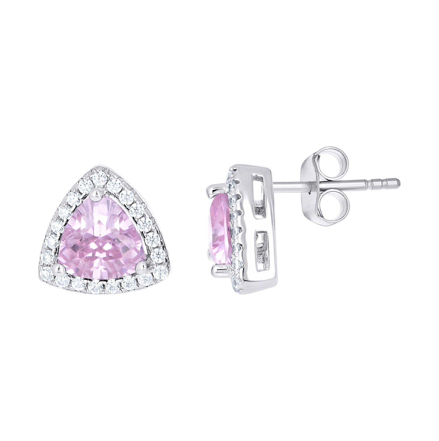 Sterling Silver Womens Cubic Zirconia Triangle Stud Earrings
