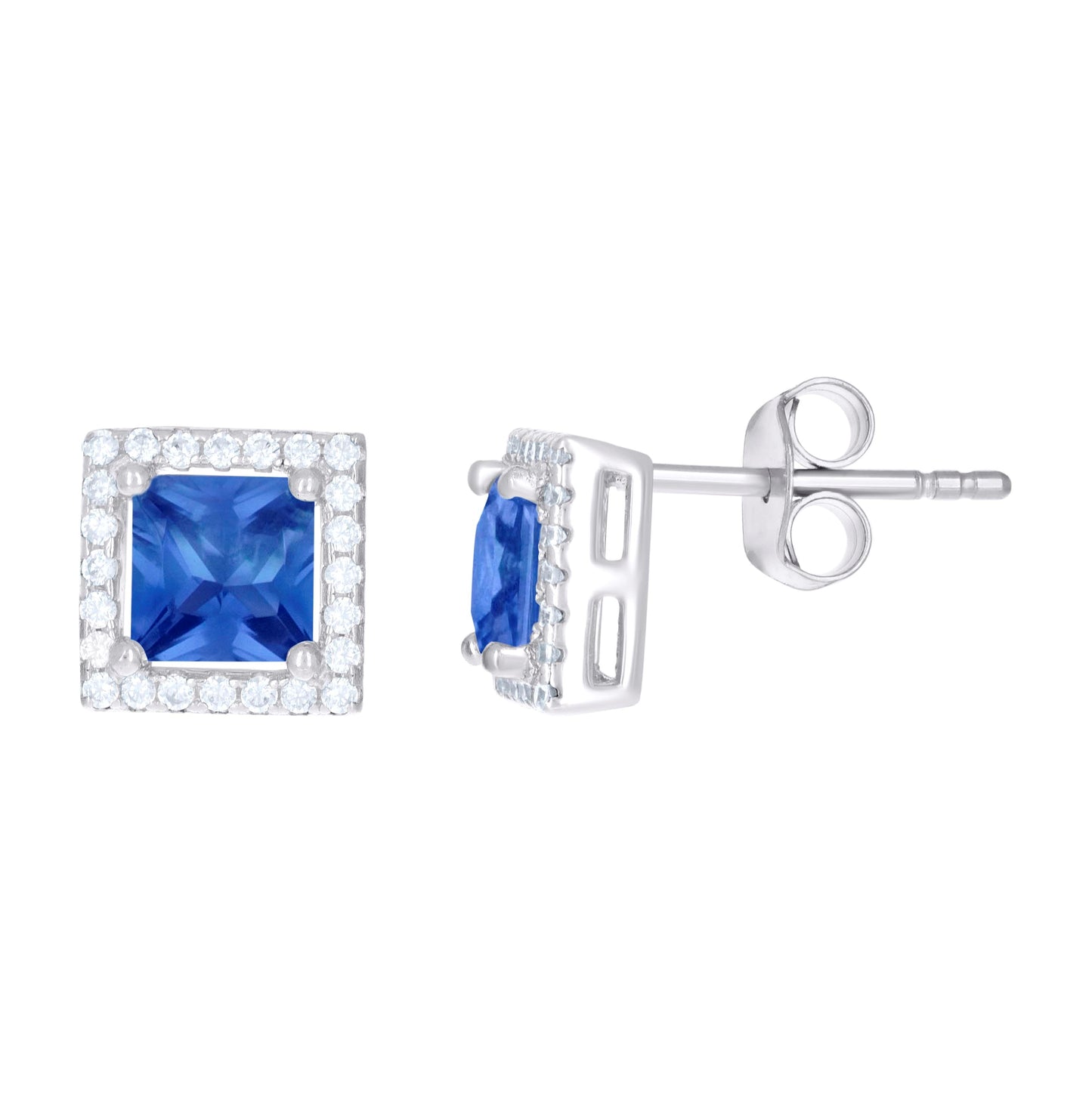Sterling Silver Womens Cubic Zirconia Square Stud Earrings