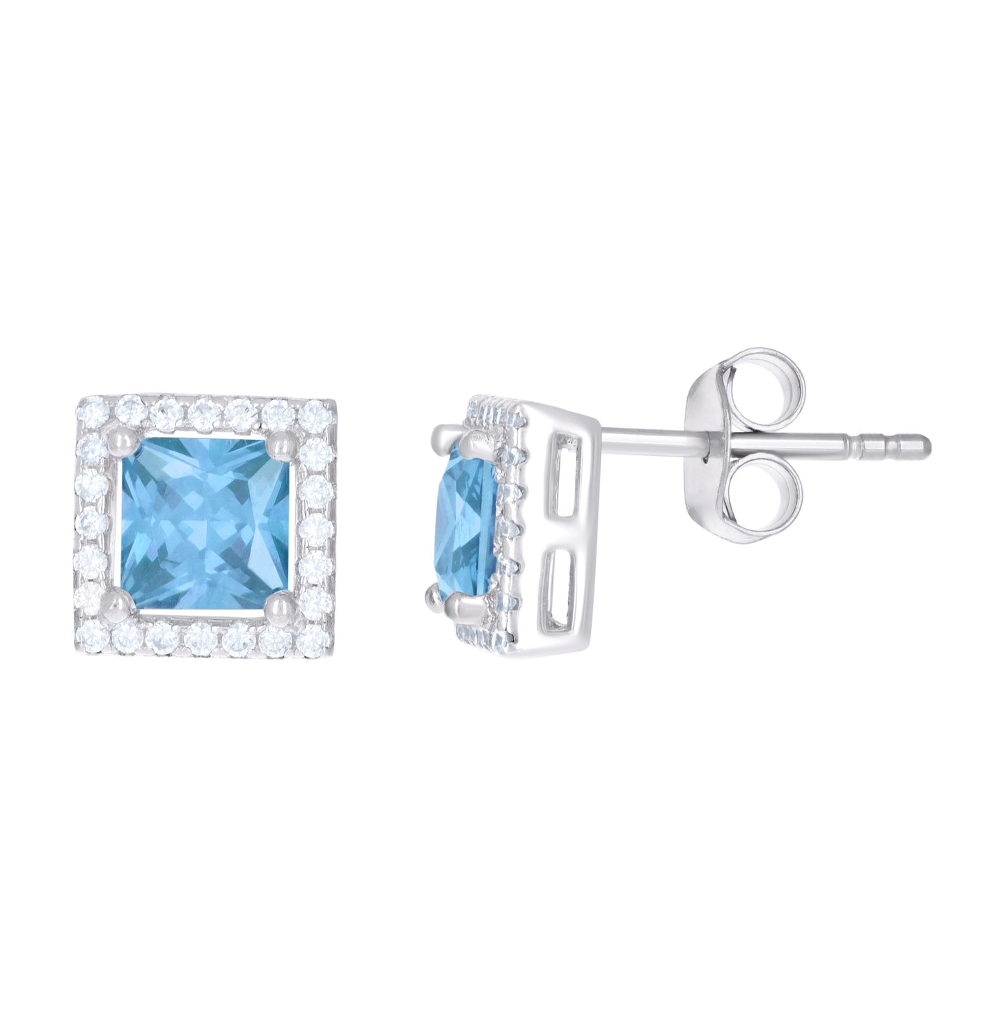 Sterling Silver Womens Cubic Zirconia Square Stud Earrings