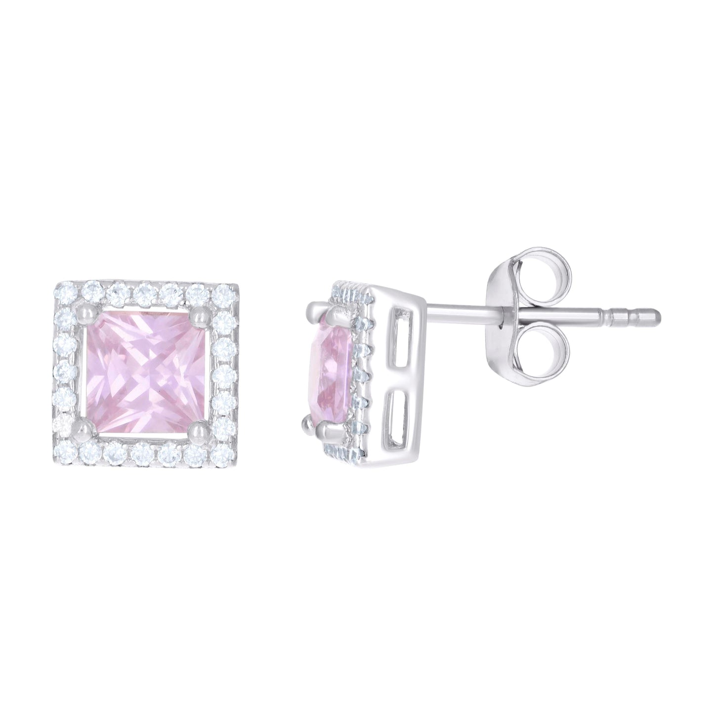 Sterling Silver Womens Cubic Zirconia Square Stud Earrings