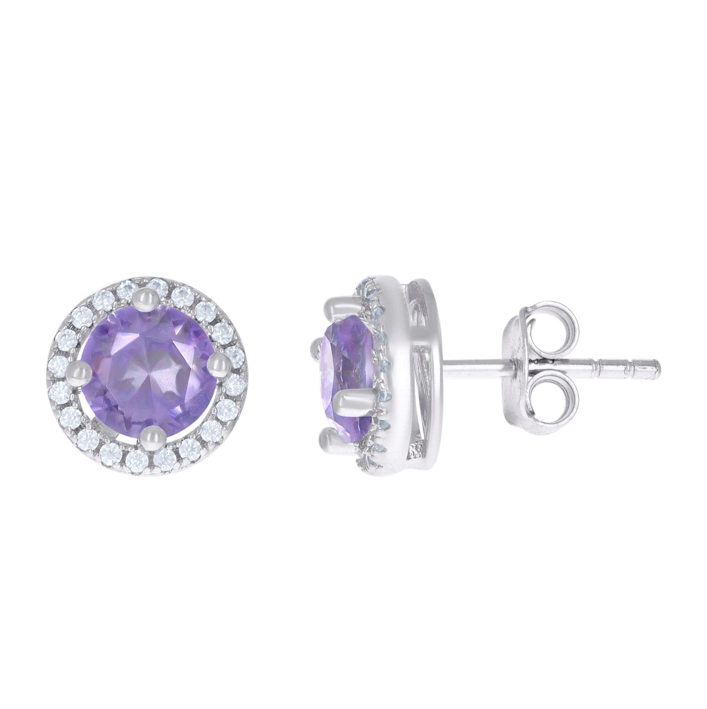 Sterling Silver Womens Cubic Zirconia Round Stud Earrings