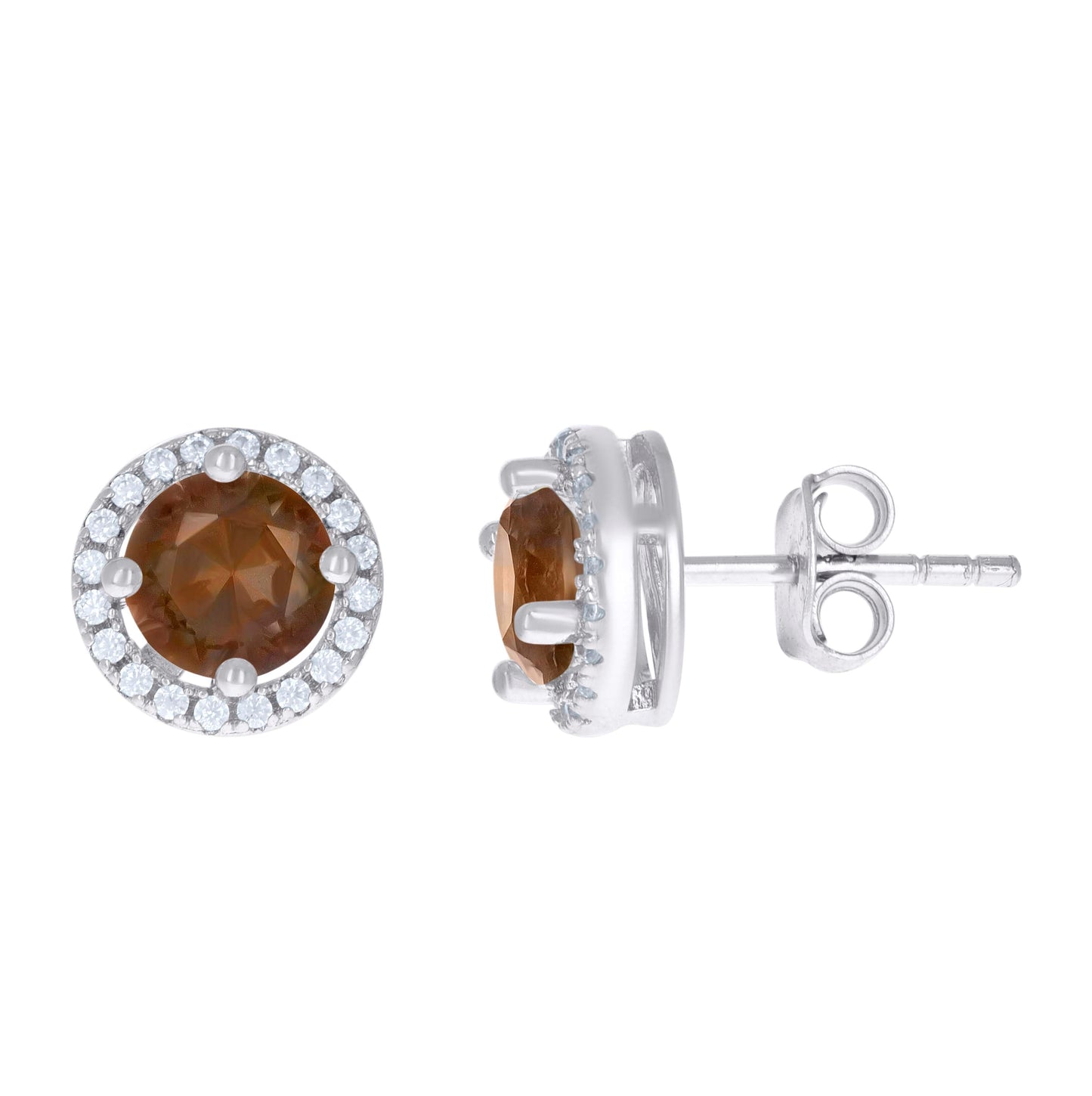 Sterling Silver Womens Cubic Zirconia Round Stud Earrings