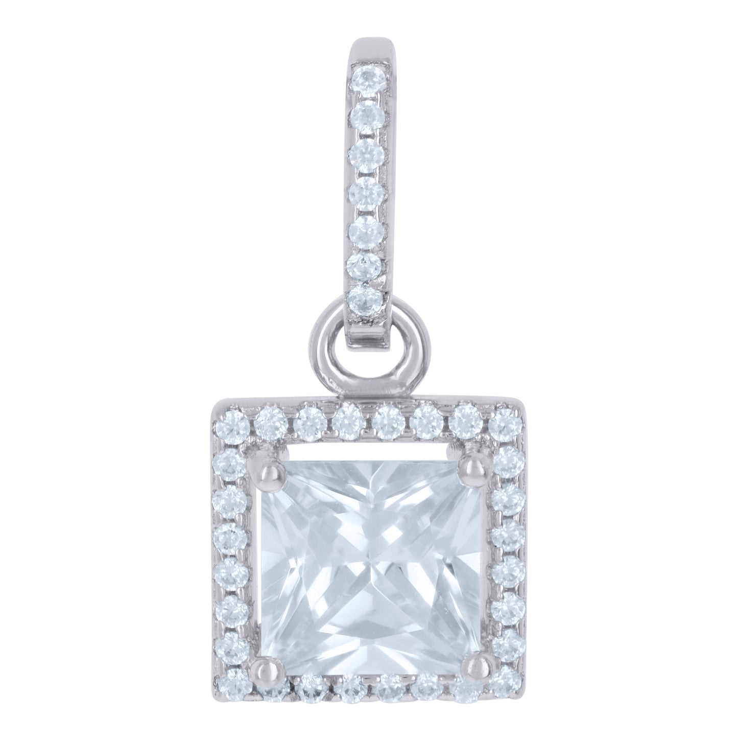 Sterling Silver Womens Cubic Zirconia Fashion Square Charm Pendant