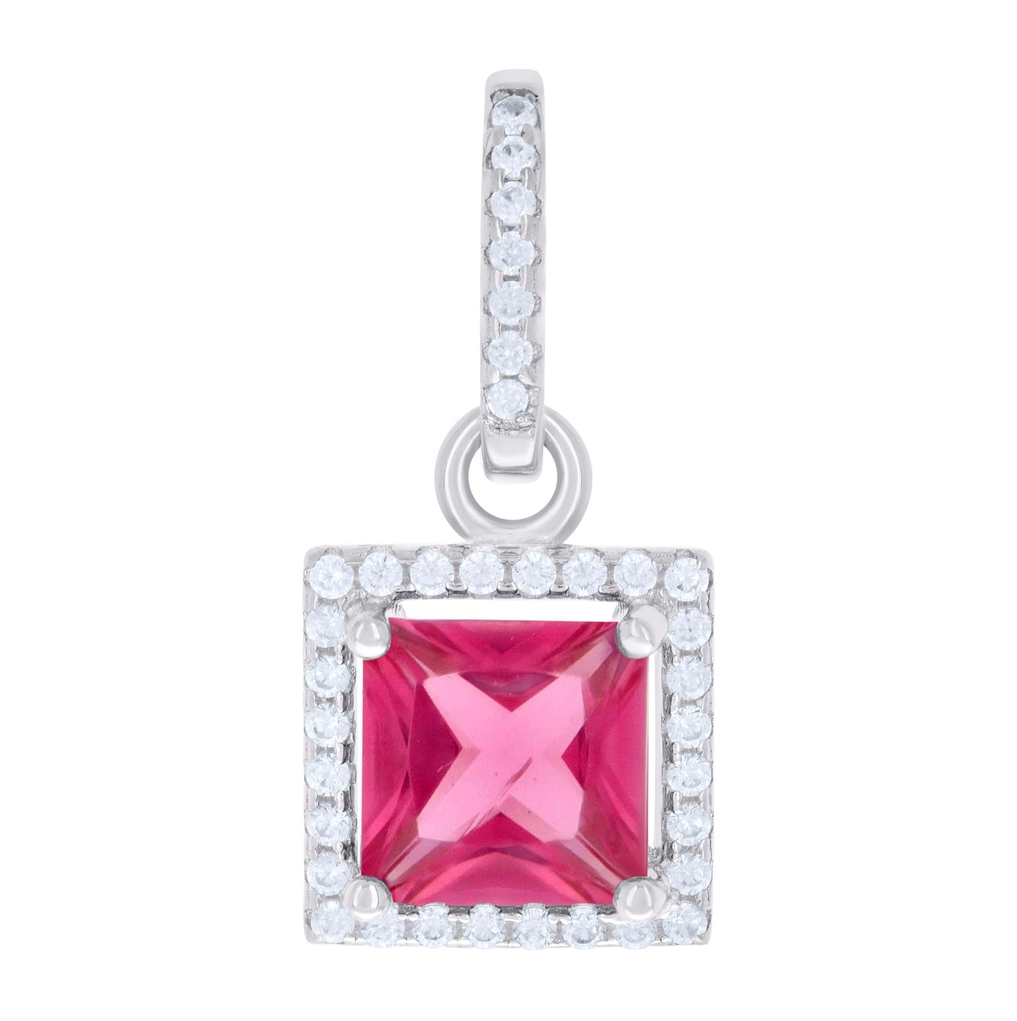 Sterling Silver Womens Cubic Zirconia Fashion Square Charm Pendant