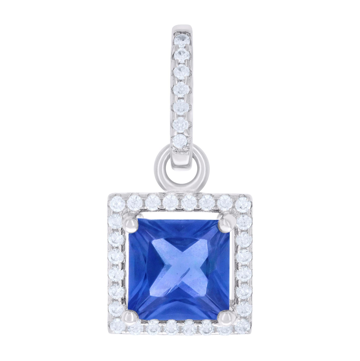 Sterling Silver Womens Cubic Zirconia Fashion Square Charm Pendant