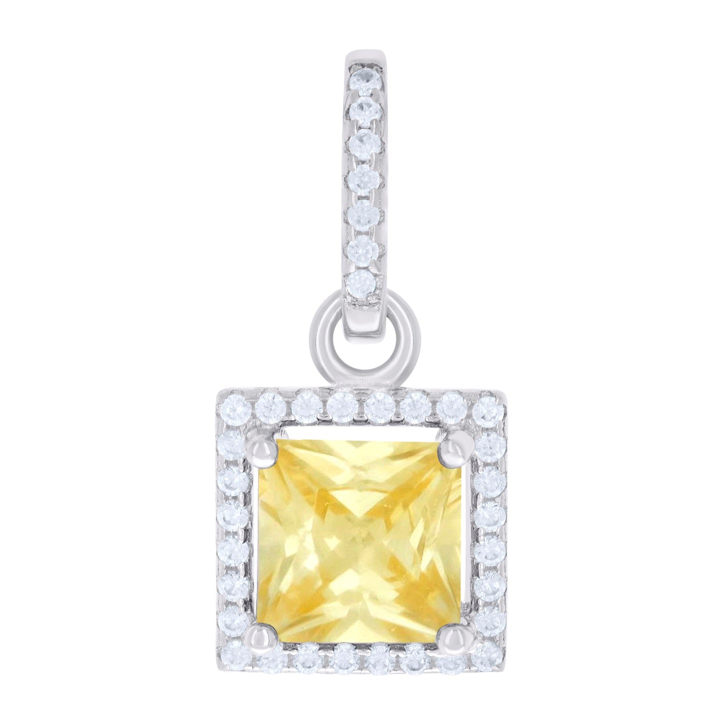Sterling Silver Womens Cubic Zirconia Fashion Square Charm Pendant