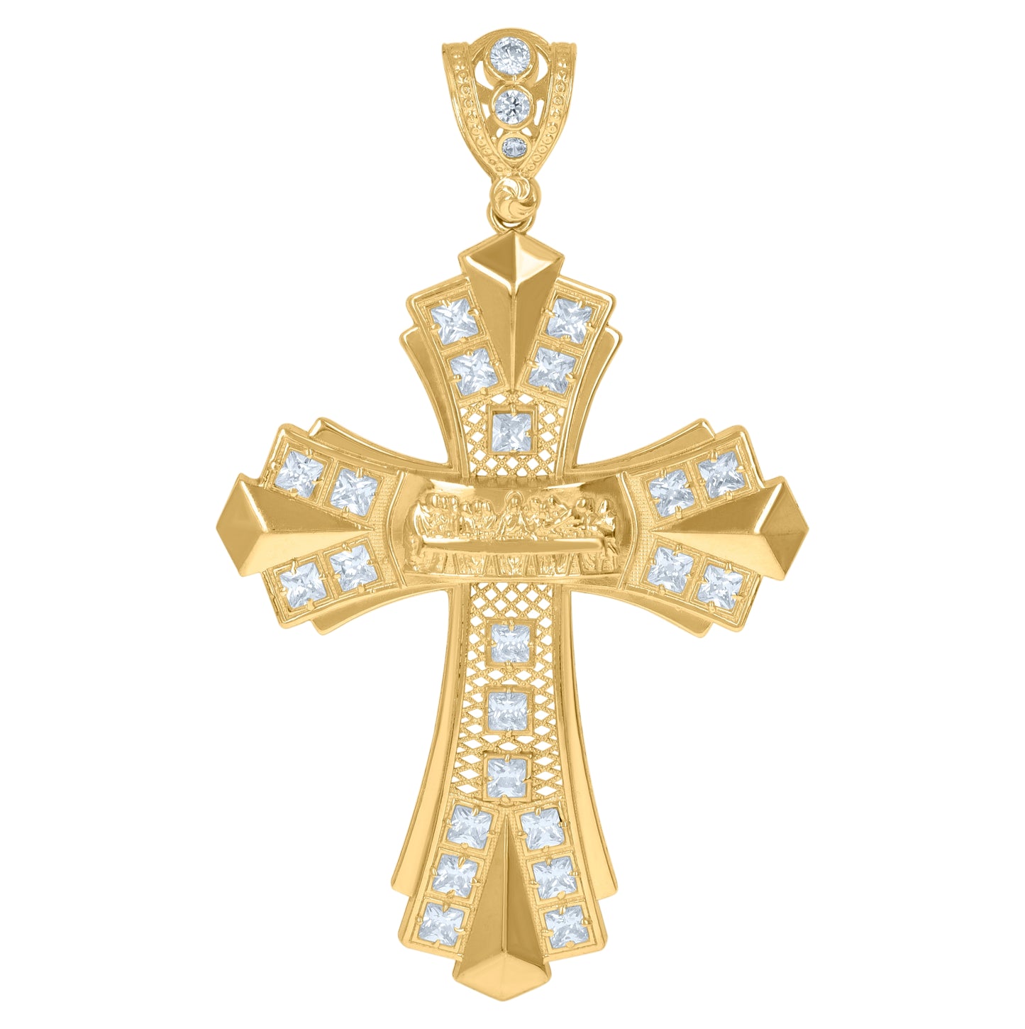 10K Yellow Gold Mens Cubic-Zirconia Cross Religious Charm Pendant