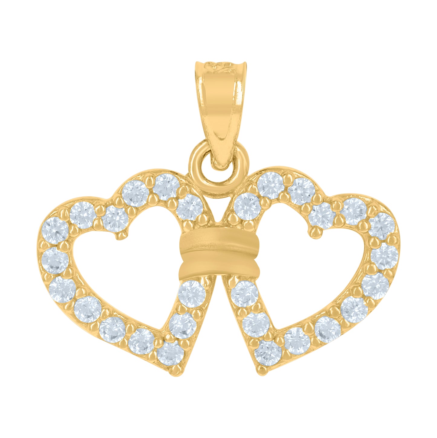 10K Yellow Gold Cubic-Zirconia Womens Double Heart Charm Pendant