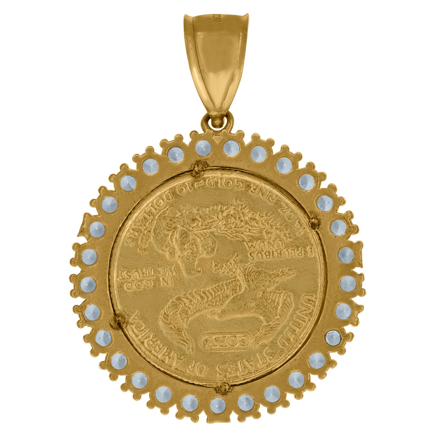 10K Yellow Gold Mens Cubic Zirconia Lady Of Liberty Medallion Charm Pendant