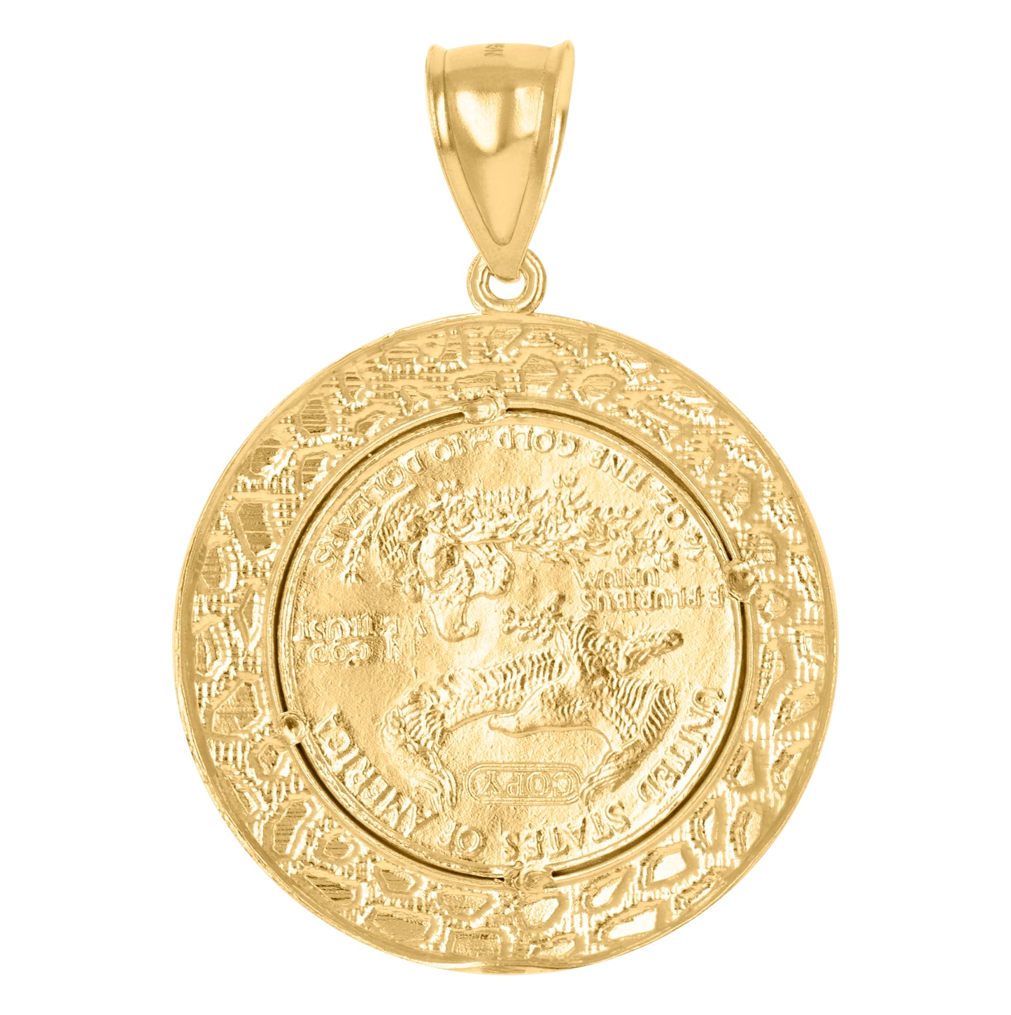 10K Yellow Gold Diamond-Cut Mens Lady Liberty Medallion Charm Pendant