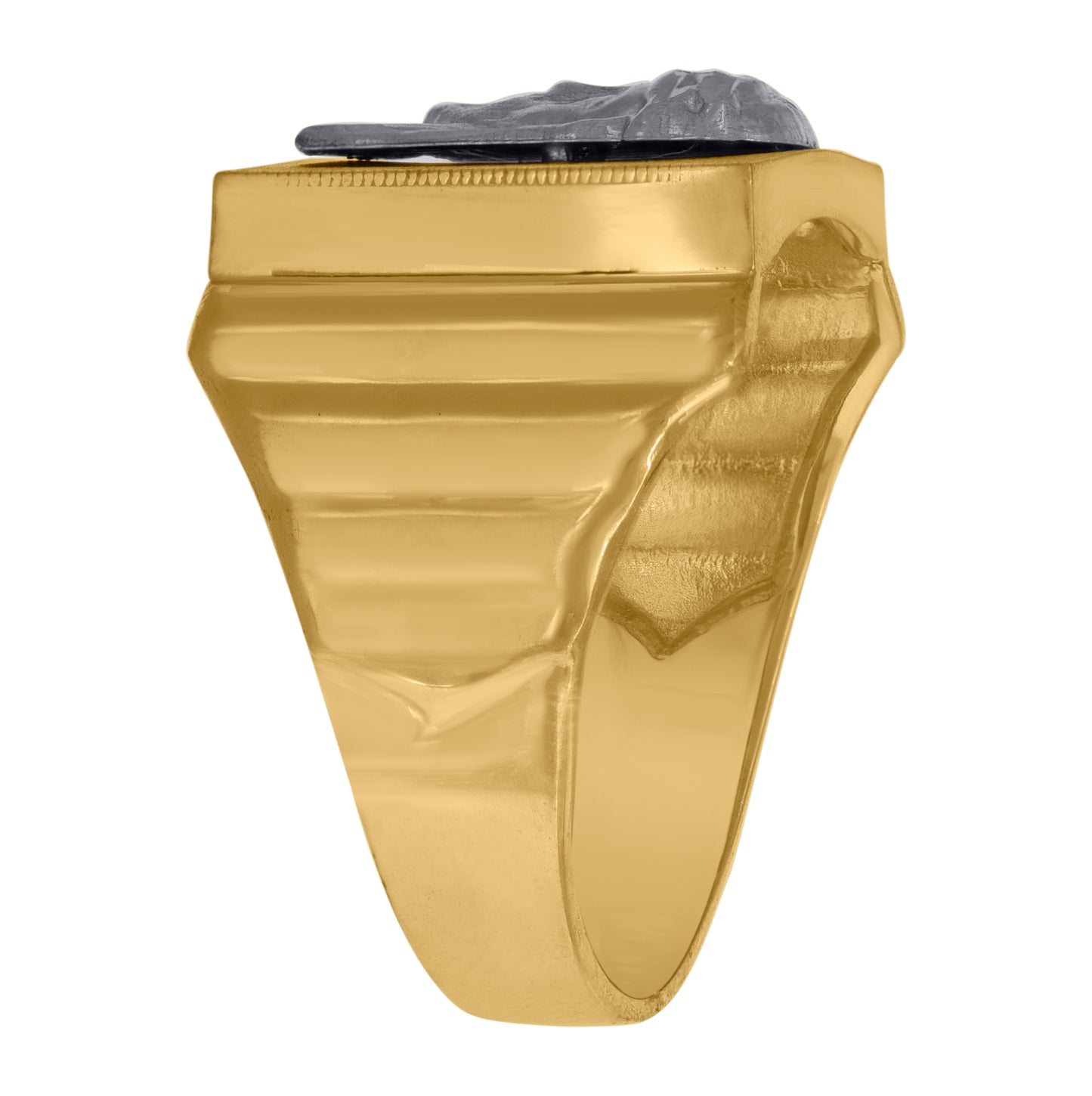 10K Two-Tone Gold Mens Diamond Cut Textured Jesus Face Religious Ring