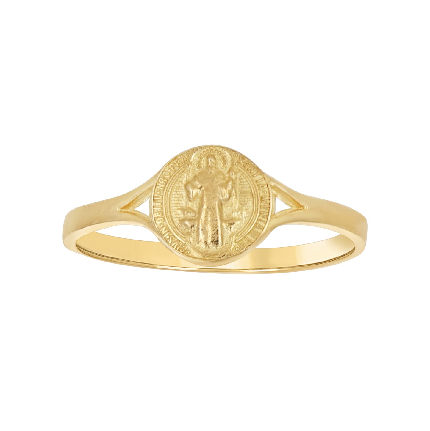 10K Yellow Gold Mens Saint St Benedict Religious Ring