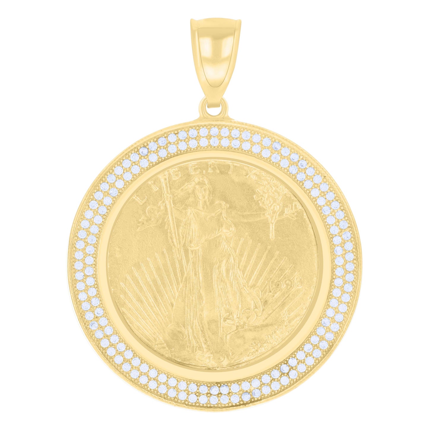 10K Gold Two-Tone Cubic-Zirconia Mens Lady Liberty Medallion Charm Pendant