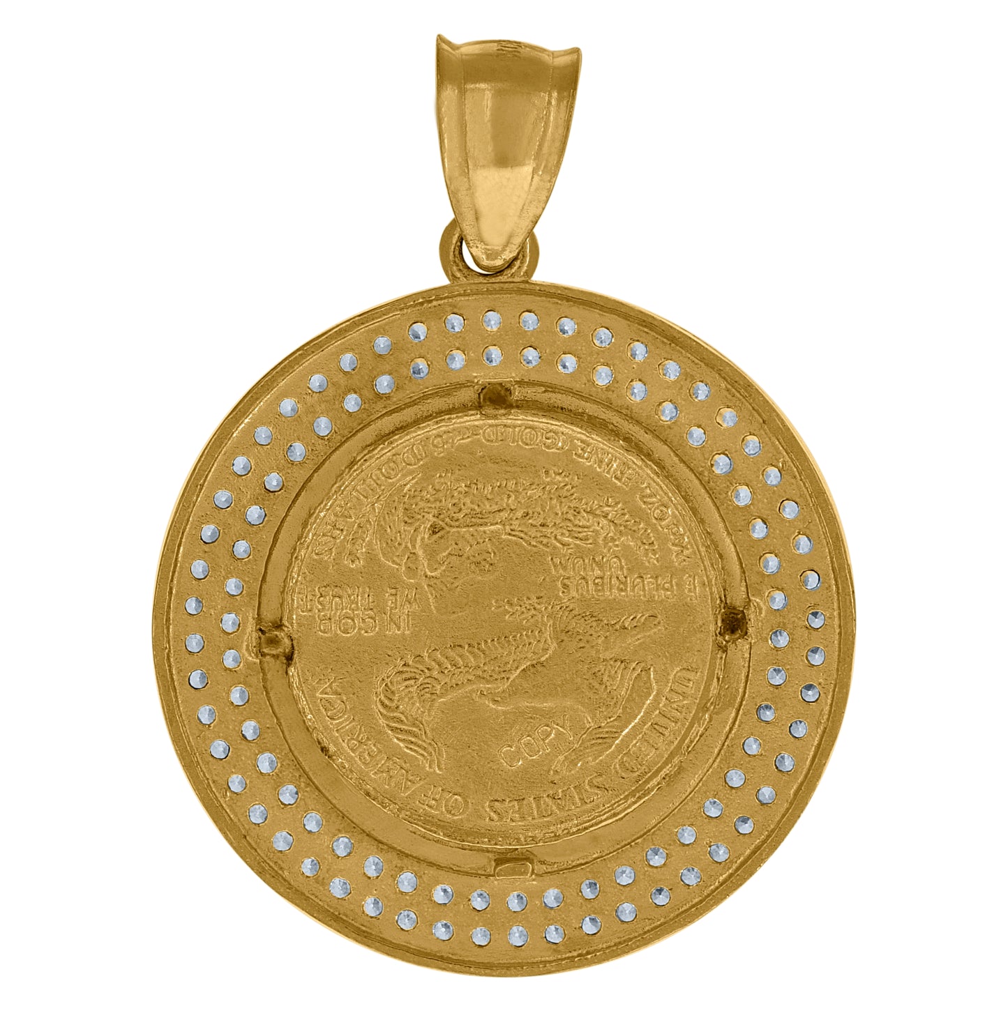 10K Gold Two-Tone Cubic-Zirconia Mens Lady Liberty Medallion Charm Pendant