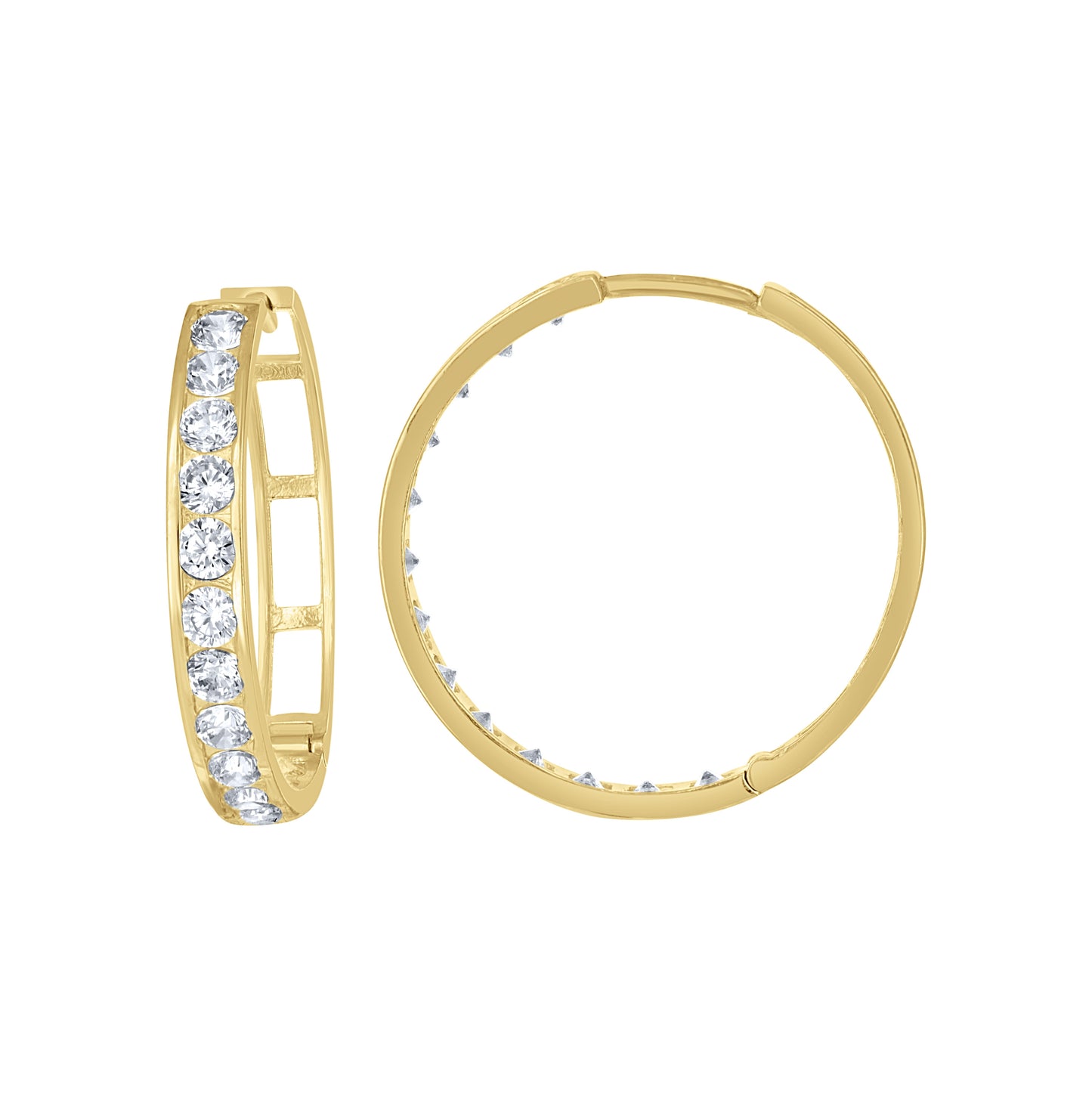 10K Yellow Gold Womens Single Row Cubic-Zirconia Cubic Zirconia Hoop Earrings