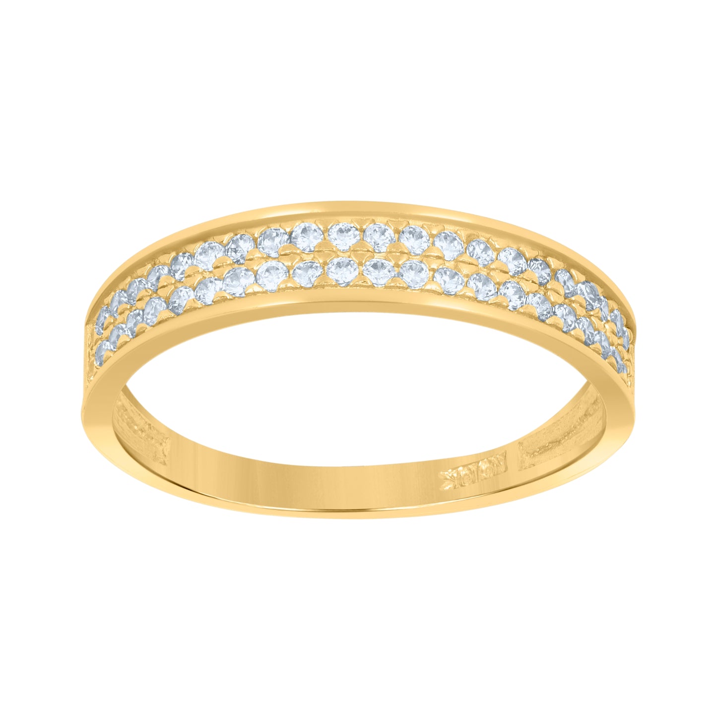 10K Two-Tone Gold Womens Round Cubic Zirconia Two Row Engagement Ring