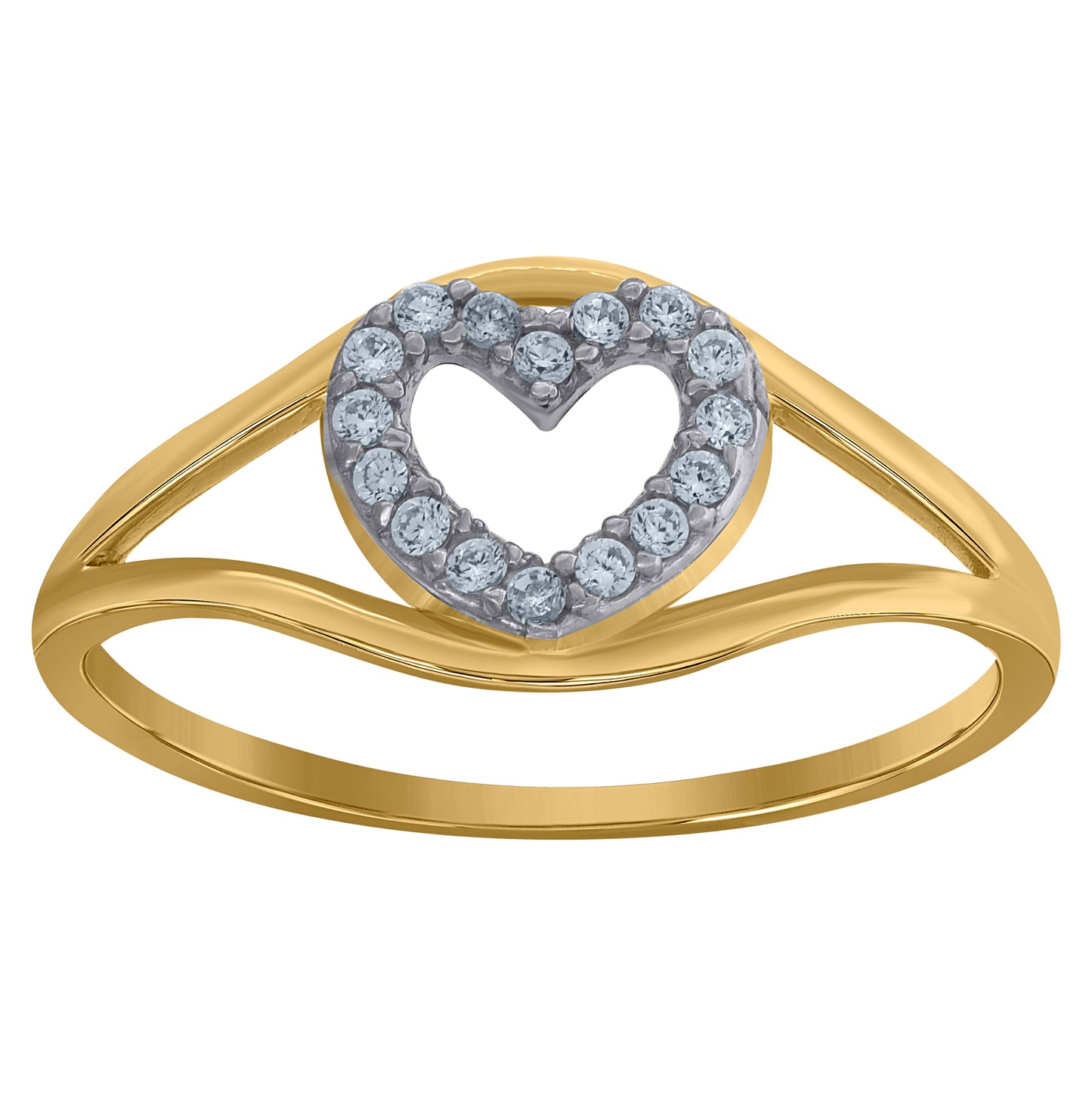 10K Gold Womens Two-Tone Cubic-Zirconia Split Shank Heart Band Ring