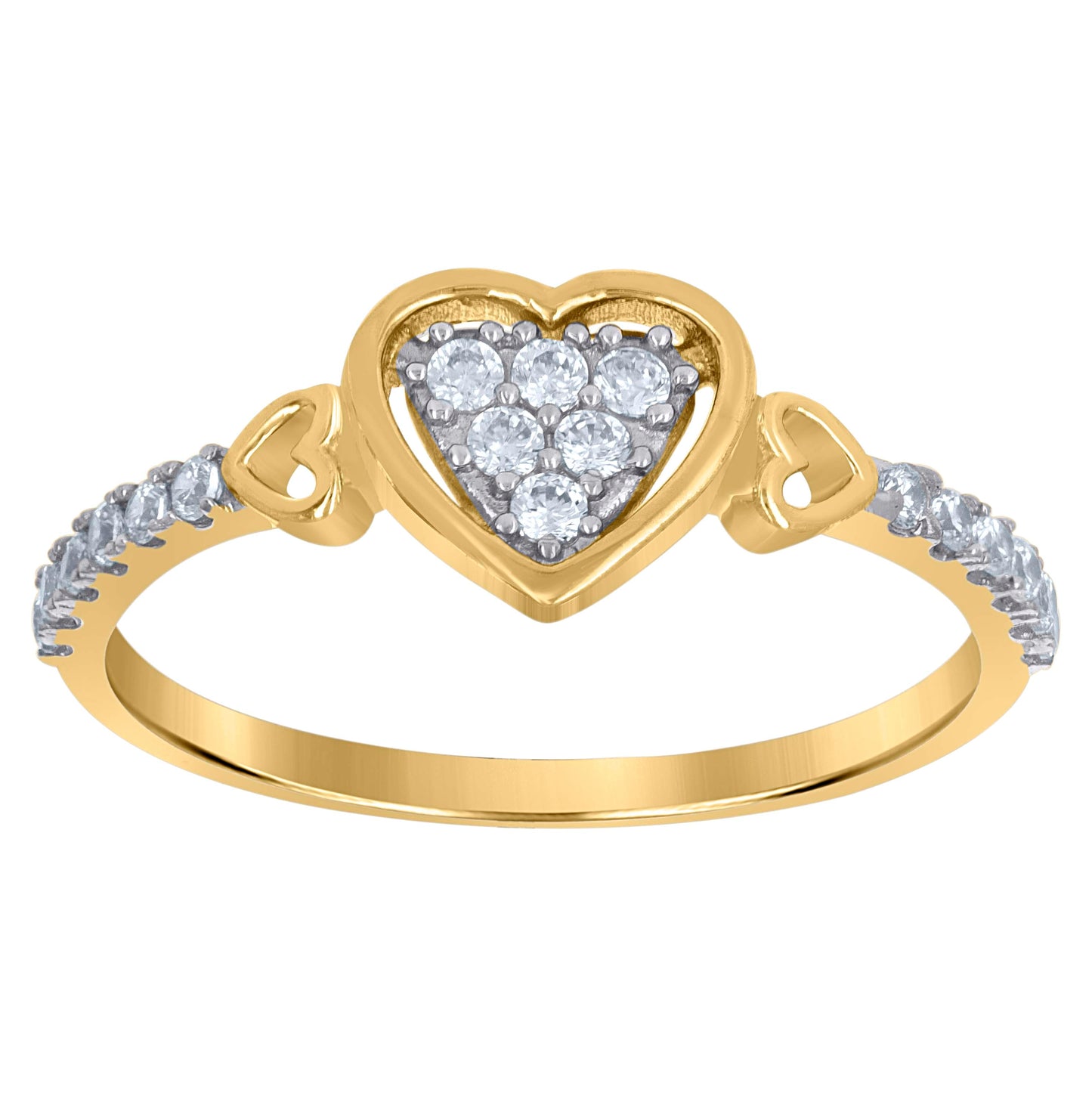 10K Gold Womens Two-Tone Cubic-Zirconia Heart Round Band Ring