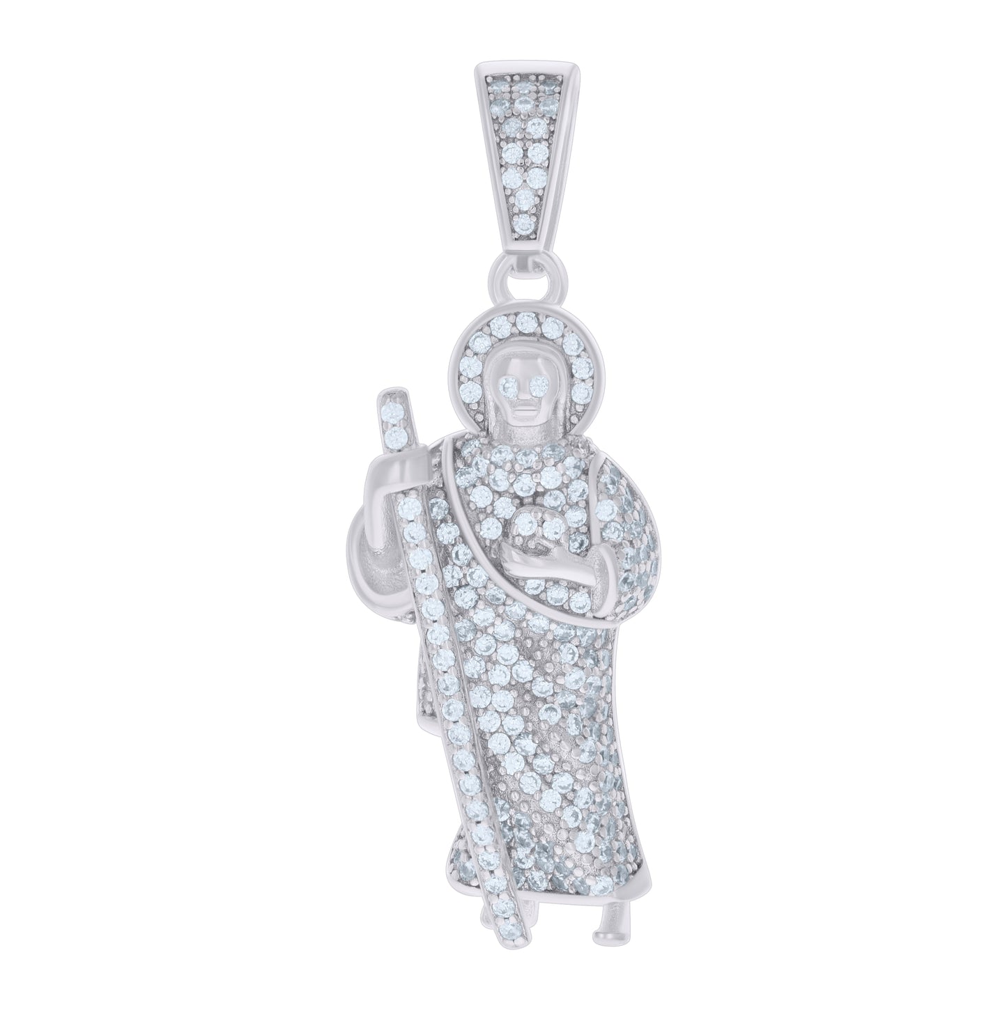 Sterling Silver Mens Cubic Zirconia Religious Saint Jude Charm Pendant