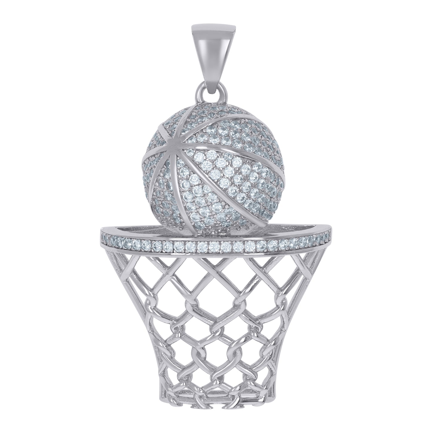 Sterling Silver Mens Cubic-Zirconia Basket Ball Sports Charm Pendant