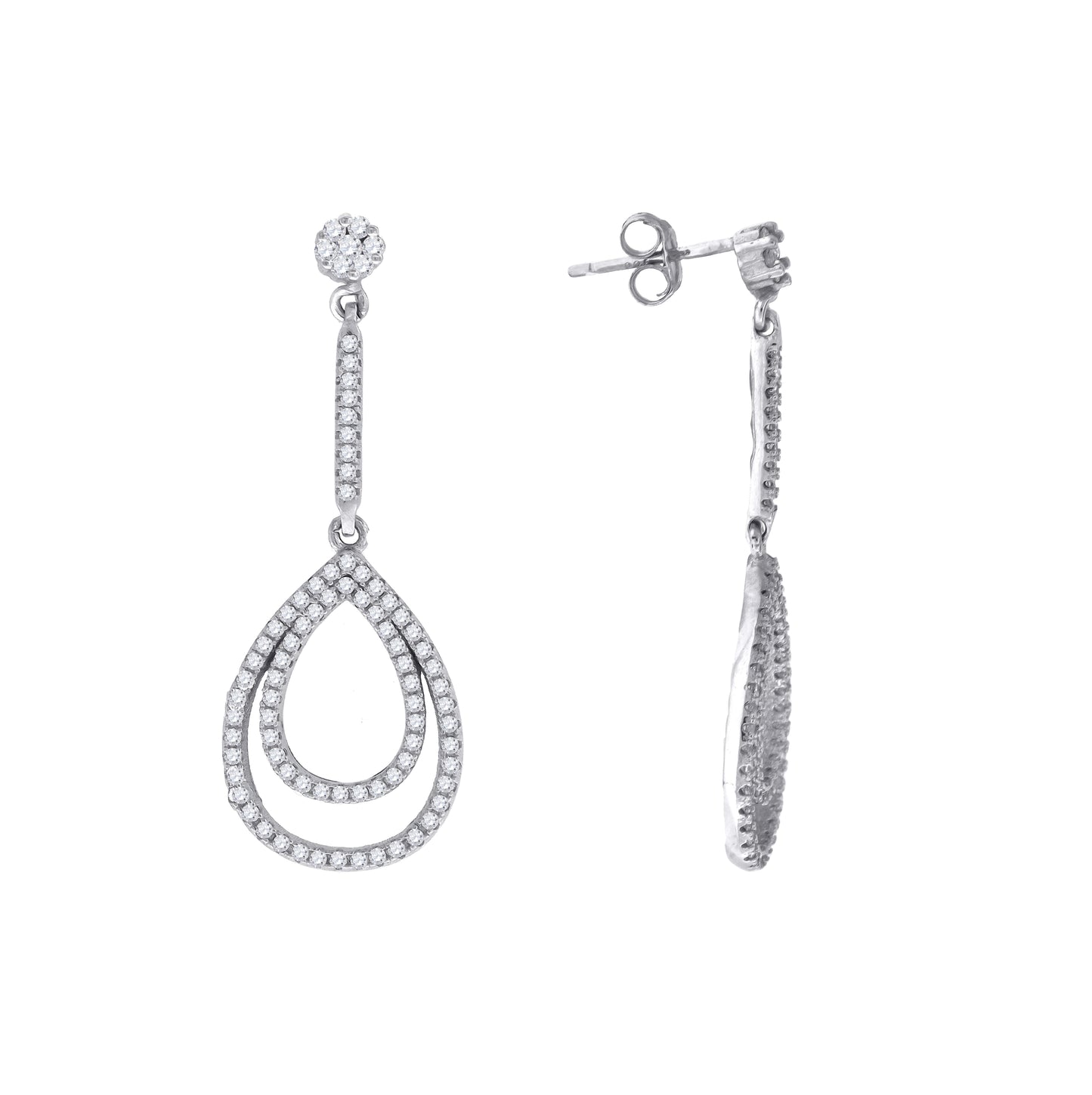 Sterling Silver Womens Cubic Zirconia Dangle Earrings
