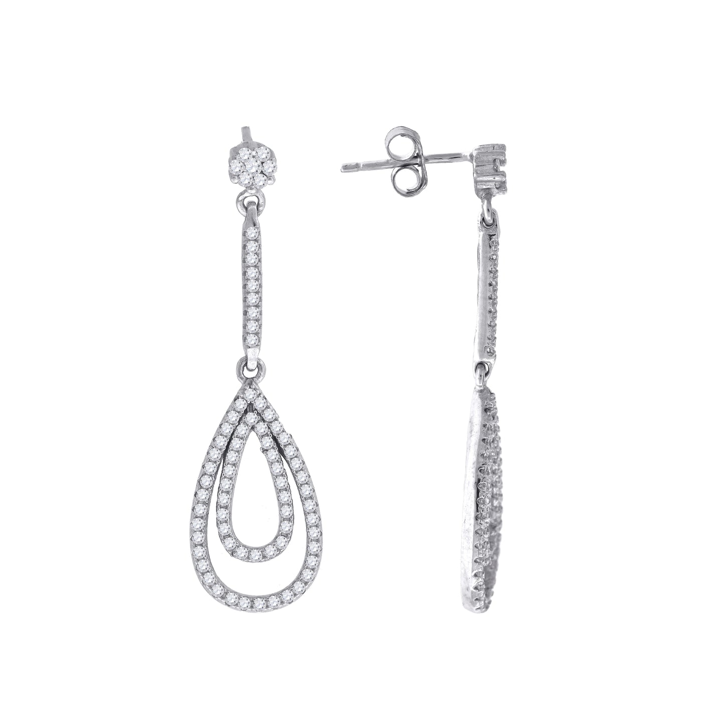 Sterling Silver Womens Cubic Zirconia Dangle Earrings