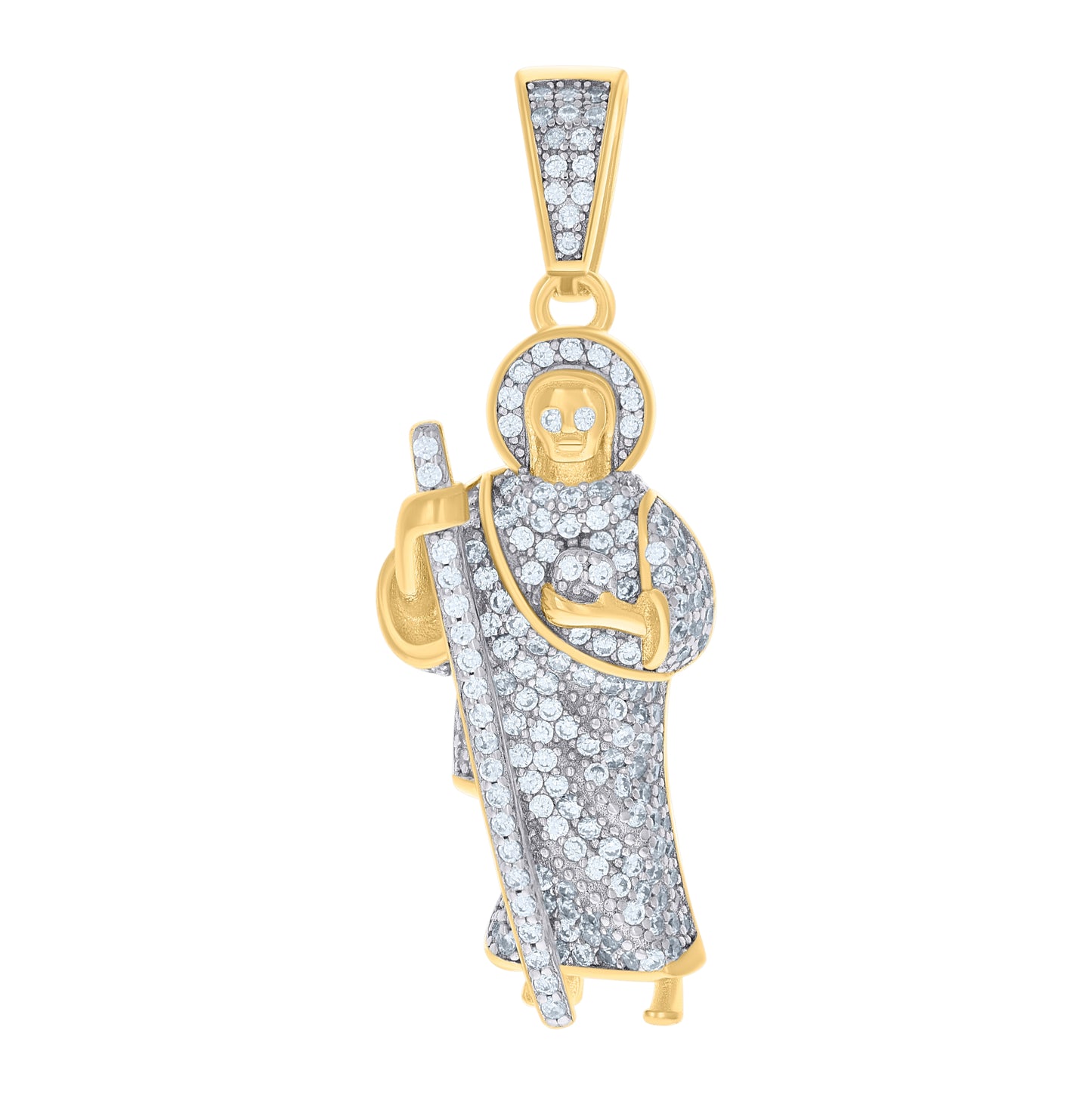 Sterling Silver Mens Cubic Zirconia Religious Saint Jude Charm Pendant