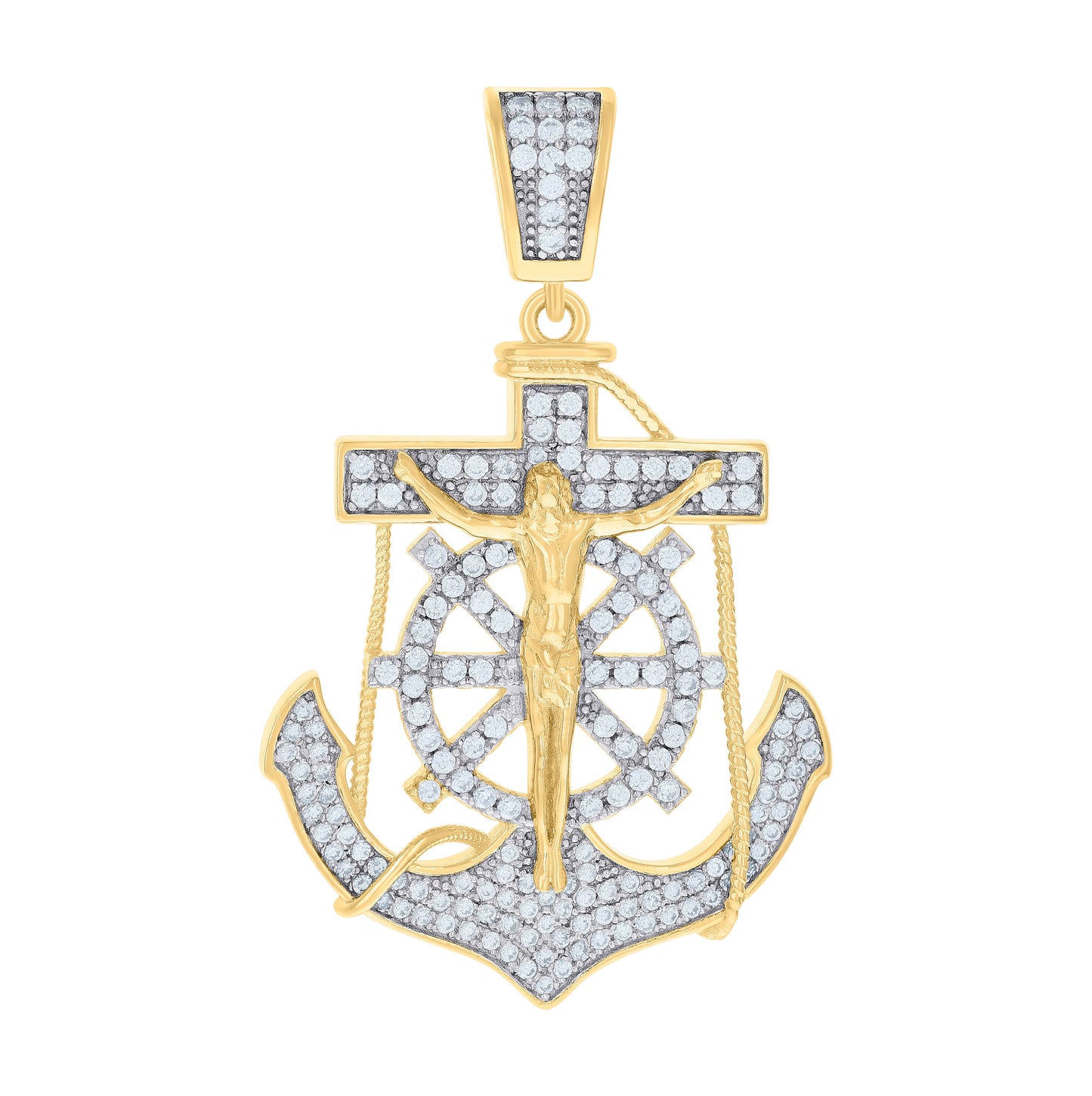 Sterling Silver Mens Cubic Zirconia Religious Anchor Crucifix Charm Pendant