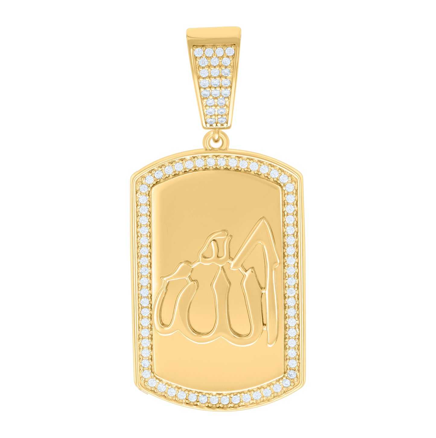 Sterling Silver Yellow-tone Mens Cubic-Zirconia ALLAH Religious Symbol Dog Tag Pendant