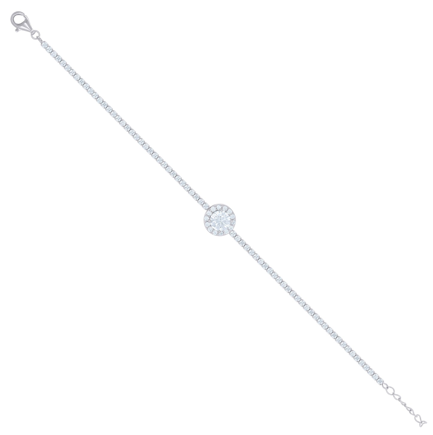 Sterling Silver Womens Cubic Zirconia Box Chain Bracelet