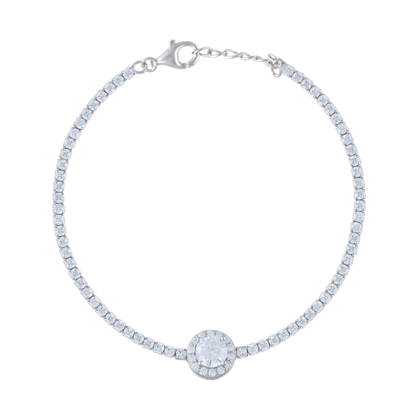 Sterling Silver Womens Cubic Zirconia Box Chain Bracelet