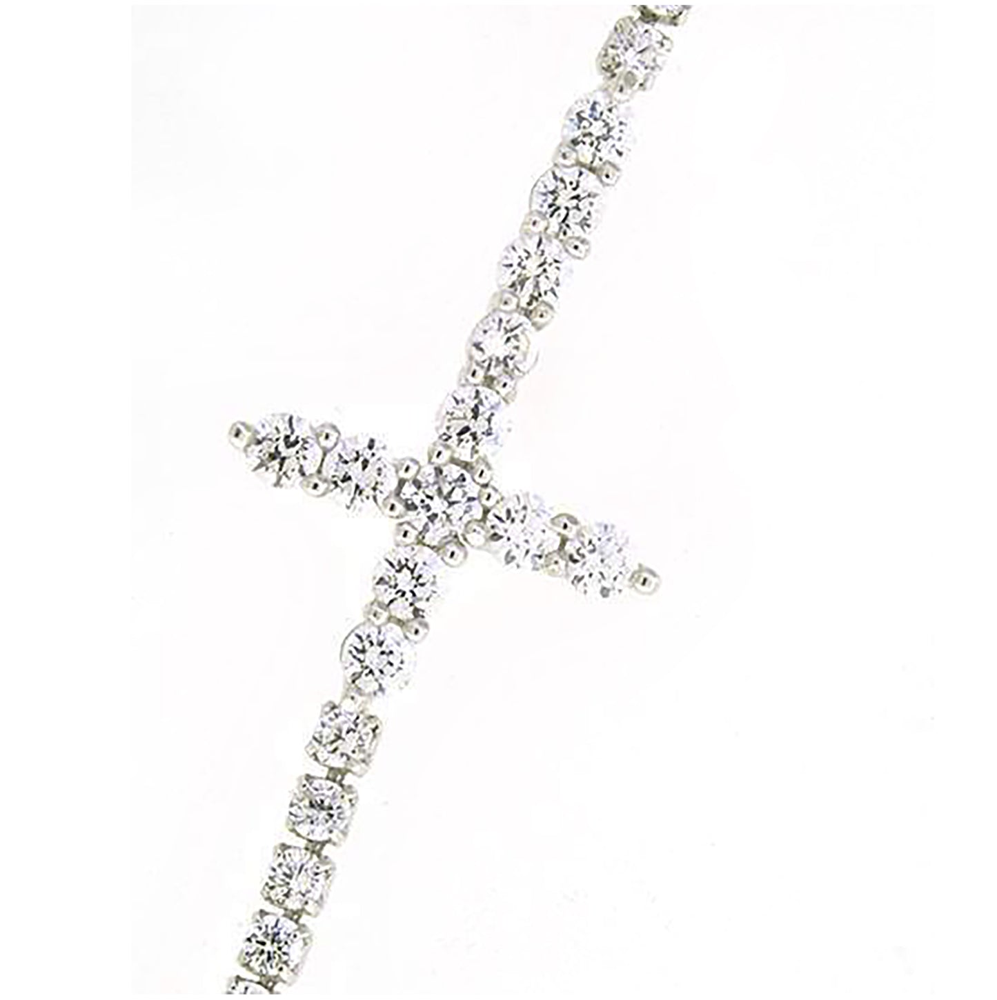 Sterling Silver Womens Cubic Zirconia Box Chain Cross Bracelet